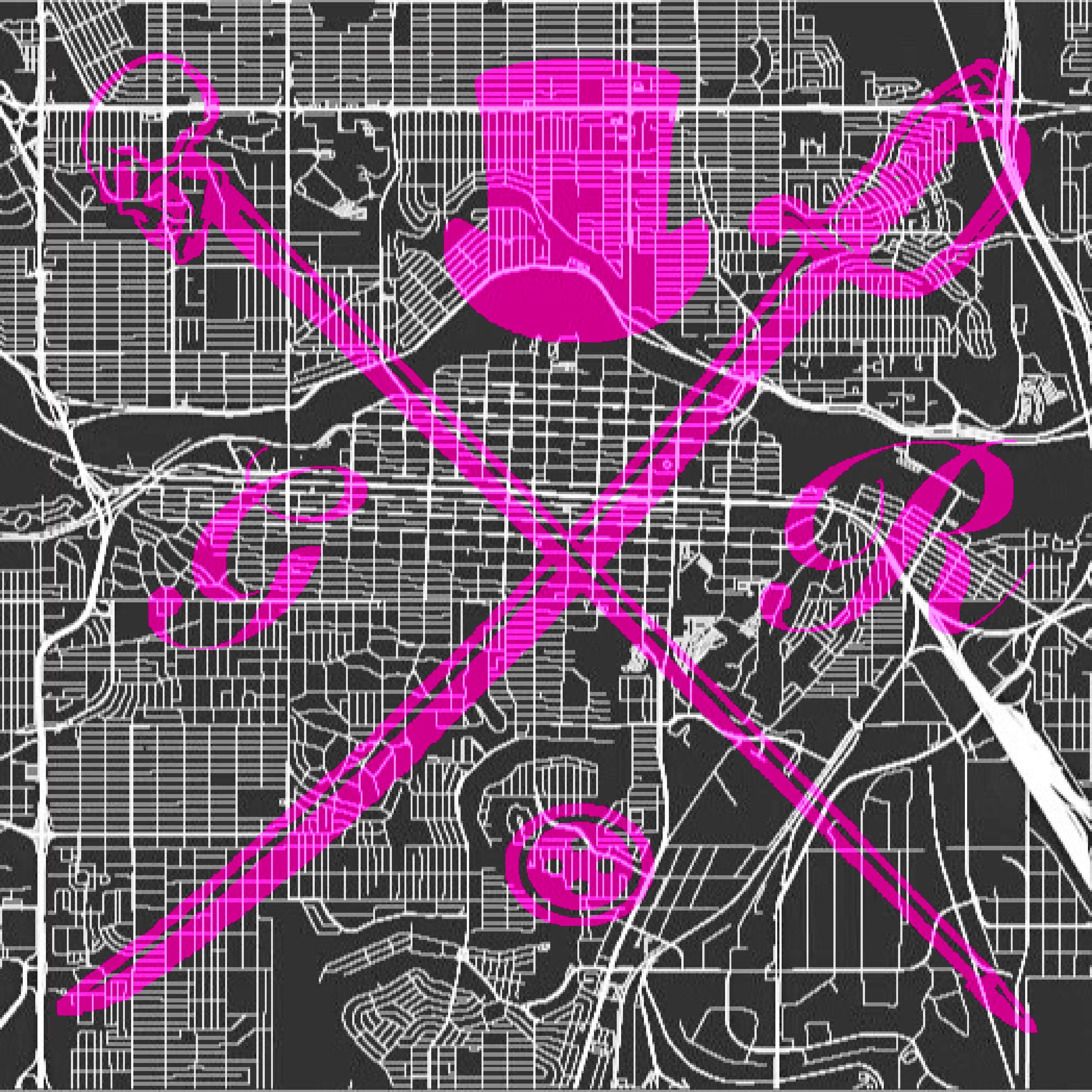 Calgary Street Map Bold Pink Pocket Square featuring a vibrant pink map design on a black background with Gentleman Rogue logo.