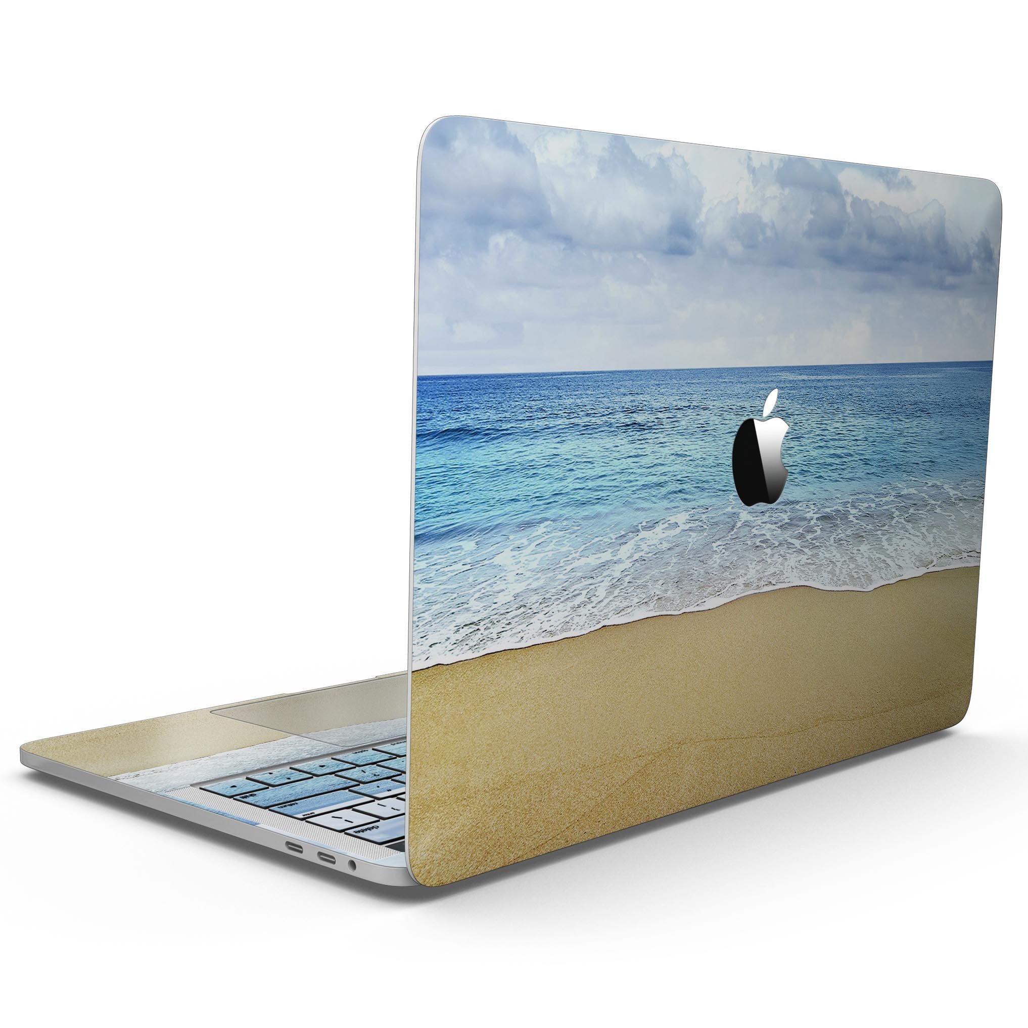 Calm Blue Sky and Sea Shore skin for 13" MacBook Pro without Touch Bar, showcasing vibrant colors and sleek design.