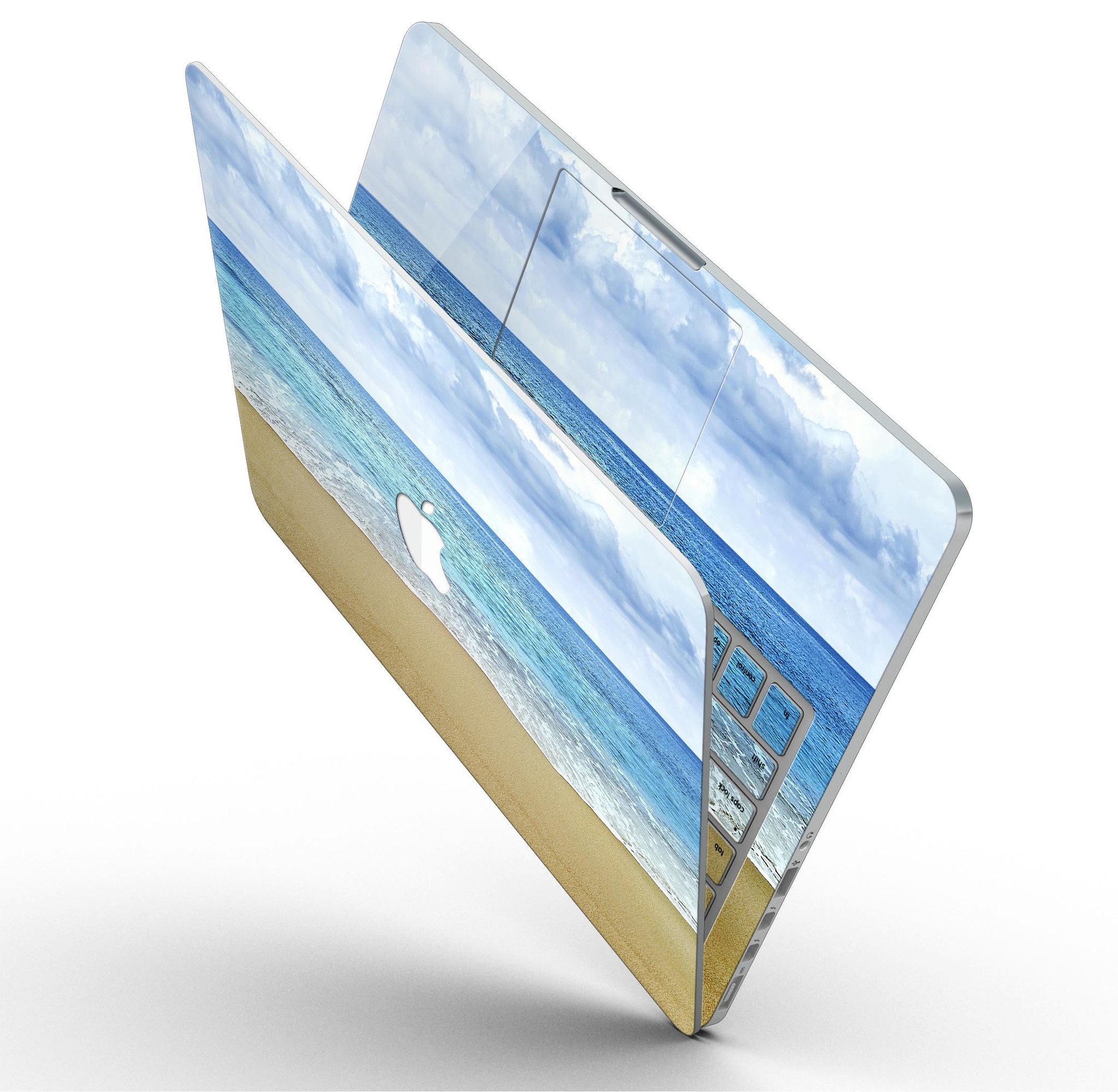 Calm Blue Sky and Sea Shore design skin for MacBook Pro with Retina Display, showcasing vibrant colors and a sleek fit.