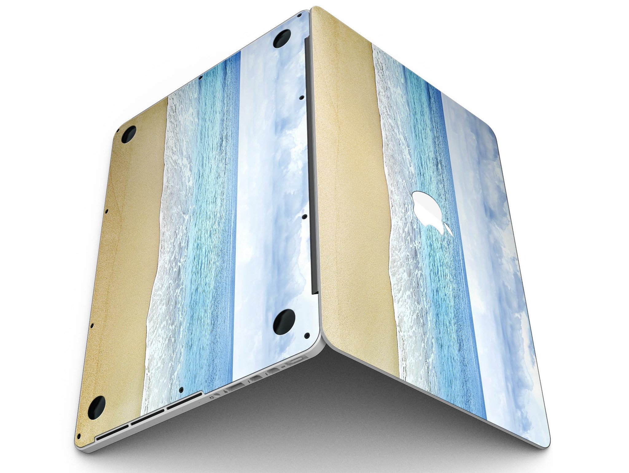 Calm Blue Sky and Sea Shore design skin for MacBook Pro with Retina Display, showcasing vibrant colors and a sleek fit.