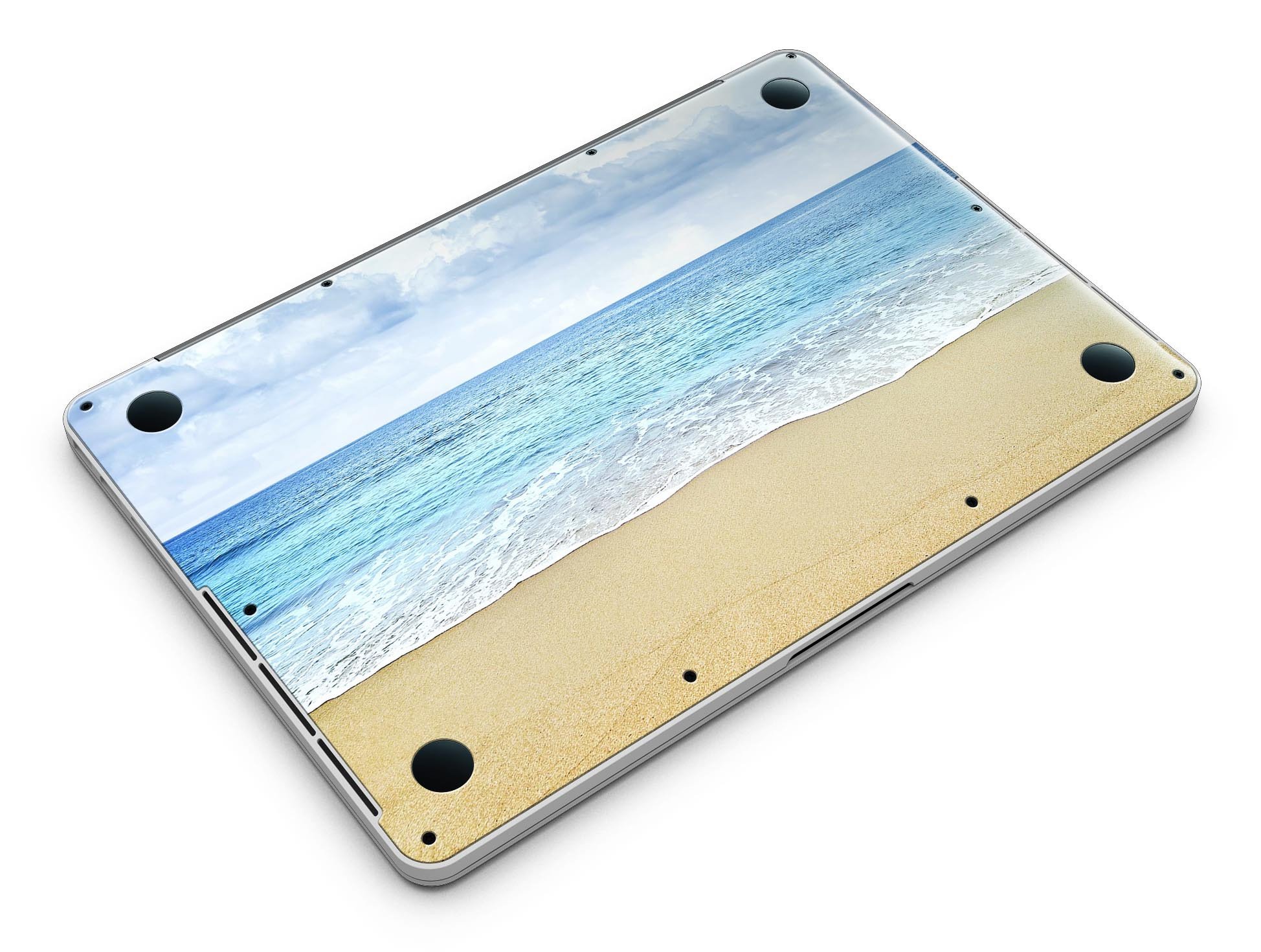 Calm Blue Sky and Sea Shore design skin for MacBook Pro with Retina Display, showcasing vibrant colors and a sleek fit.