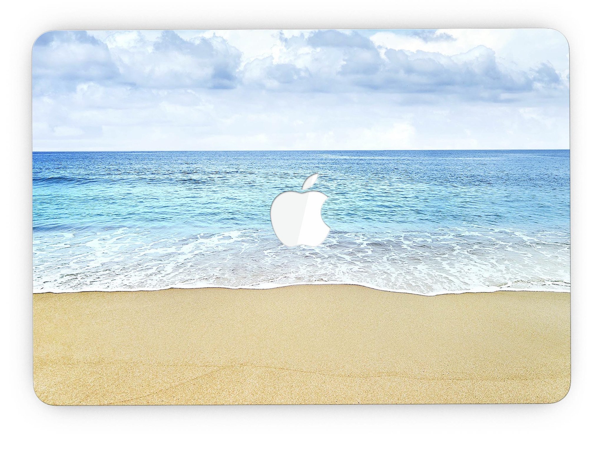 Calm Blue Sky and Sea Shore design skin for MacBook Pro with Retina Display, showcasing vibrant colors and a sleek fit.