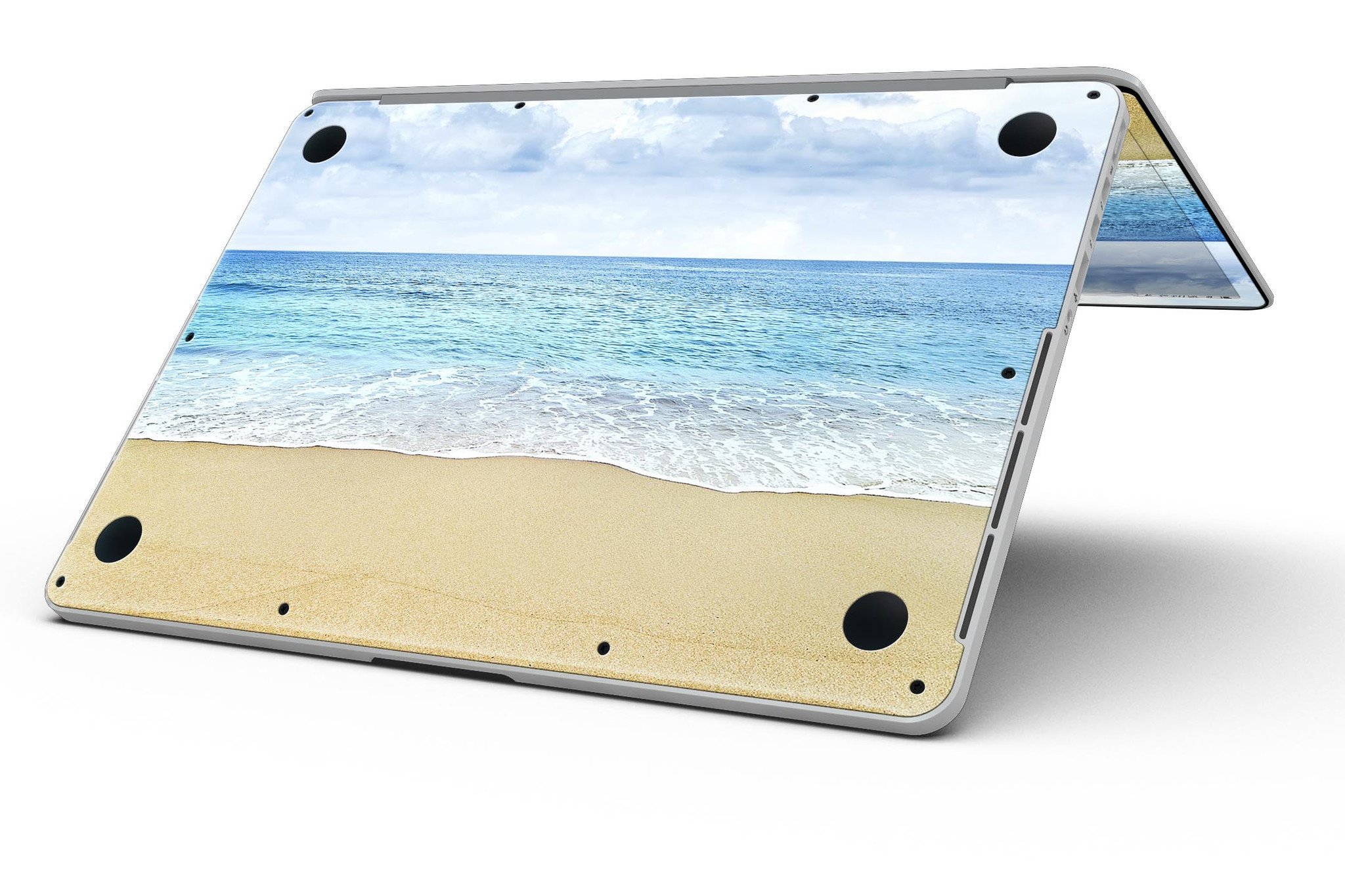 Calm Blue Sky and Sea Shore design skin for MacBook Pro with Retina Display, showcasing vibrant colors and a sleek fit.