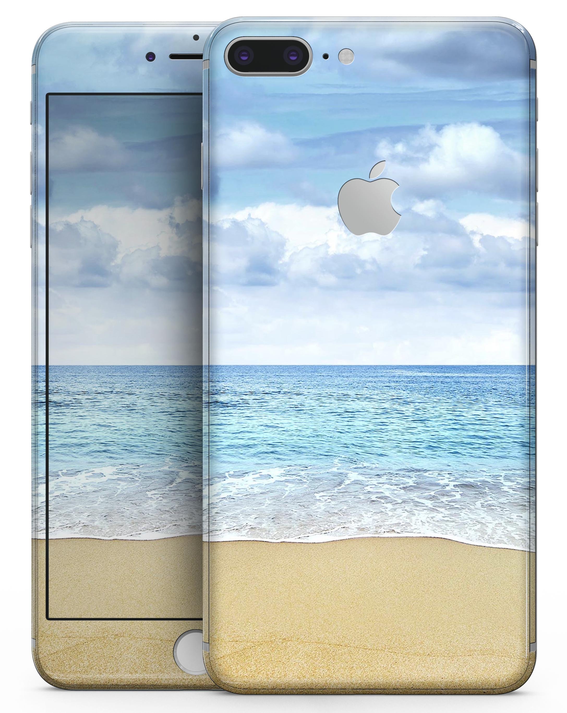 Calm Blue Sky and Sea Shore skin for iPhone 8 and 8 Plus, showcasing a vibrant blue design with a serene sea shore theme.