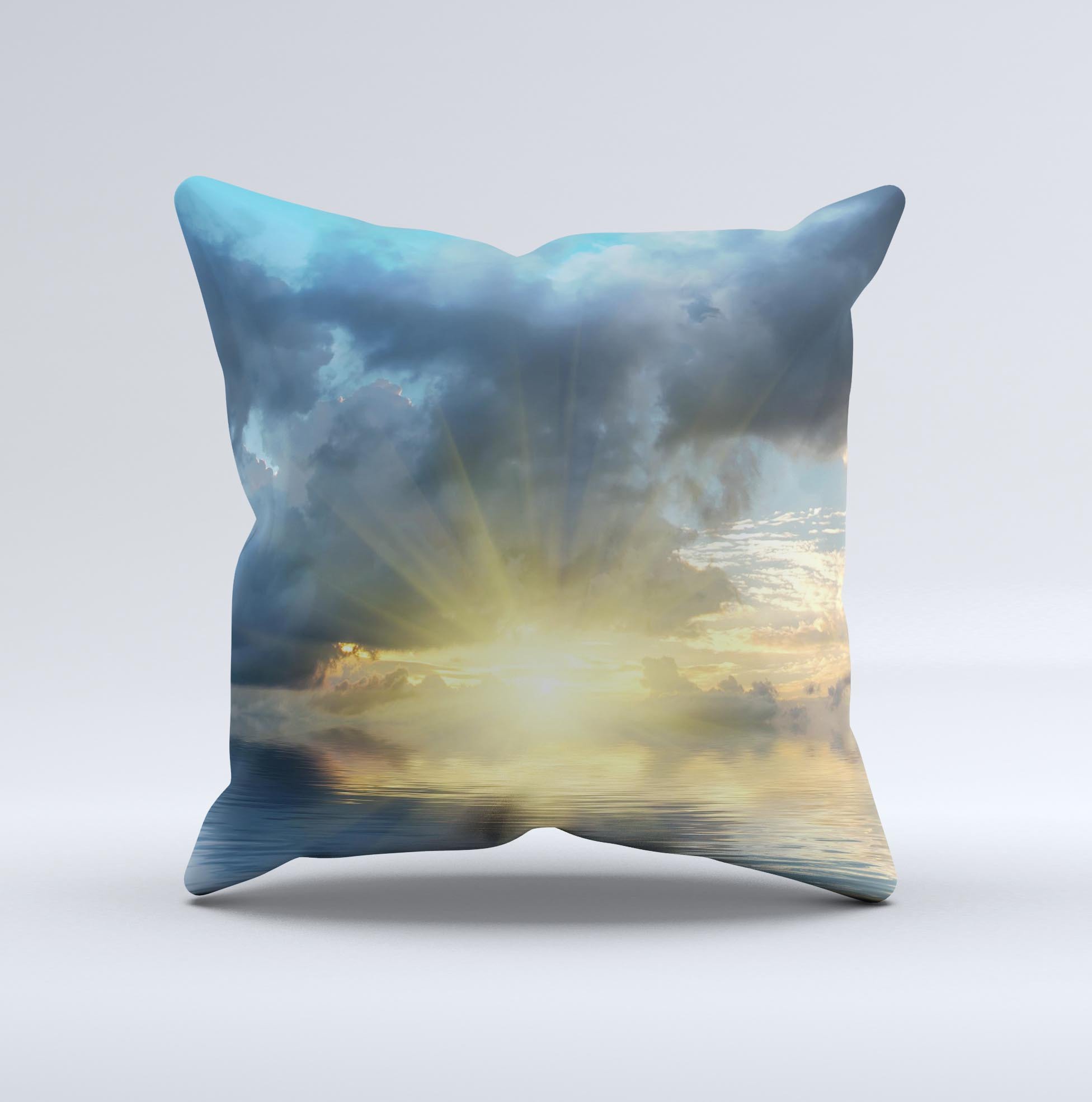 Calm Ocean Sunset Ink-Fuzed Decorative Throw Pillow showcasing vibrant sunset colors and intricate design, perfect for home decor.