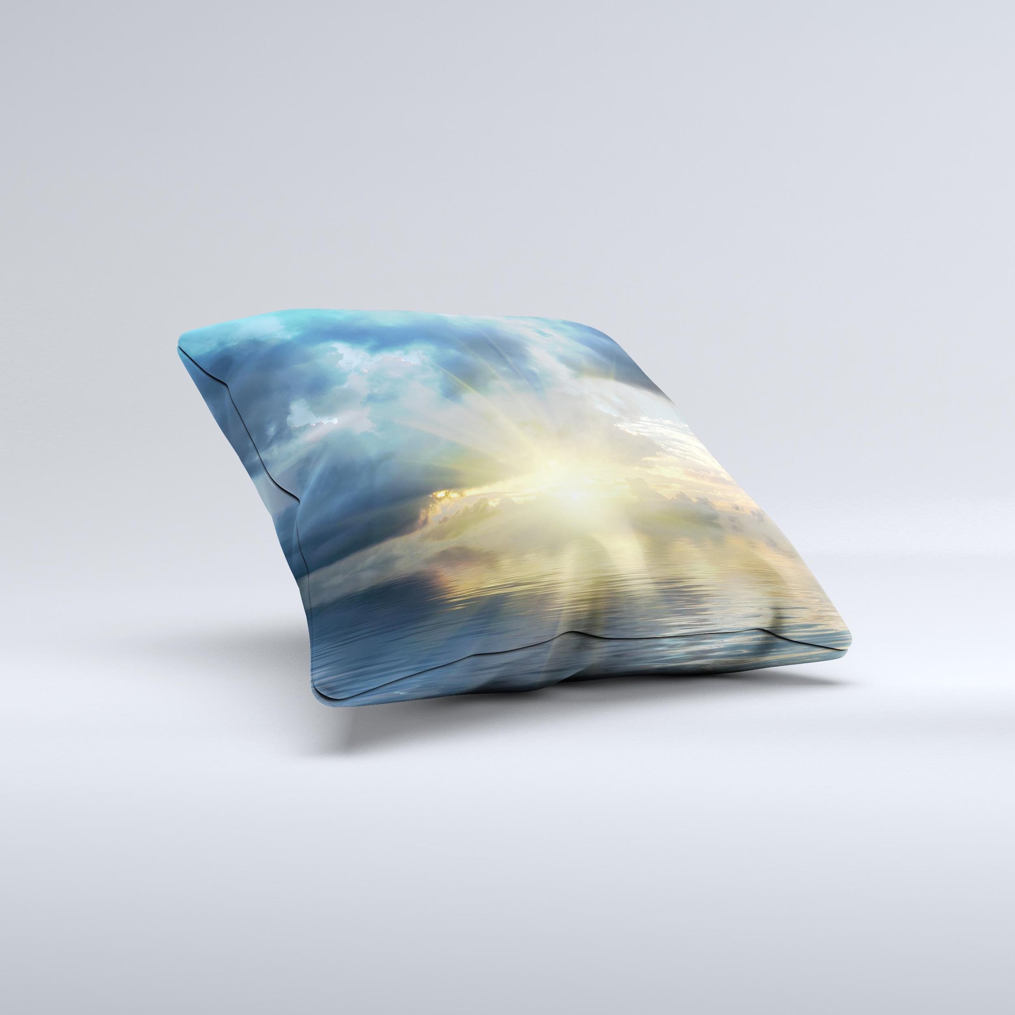 Calm Ocean Sunset Ink-Fuzed Decorative Throw Pillow showcasing vibrant sunset colors and intricate design, perfect for home decor.