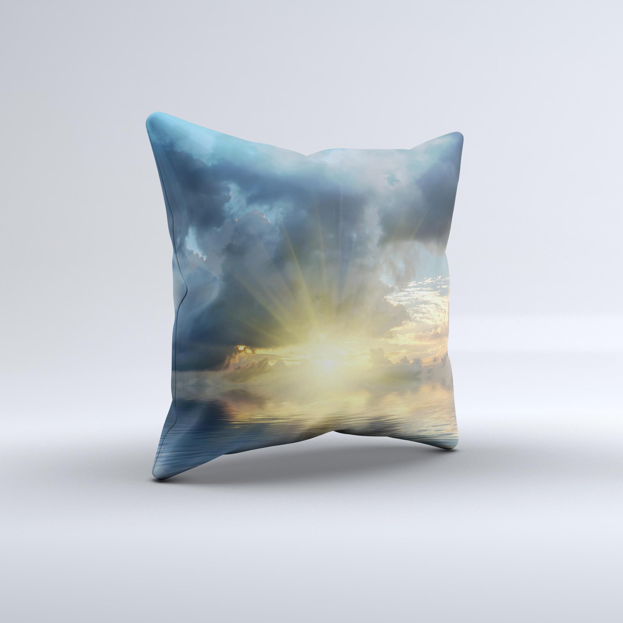 Calm Ocean Sunset Ink-Fuzed Decorative Throw Pillow showcasing vibrant sunset colors and intricate design, perfect for home decor.