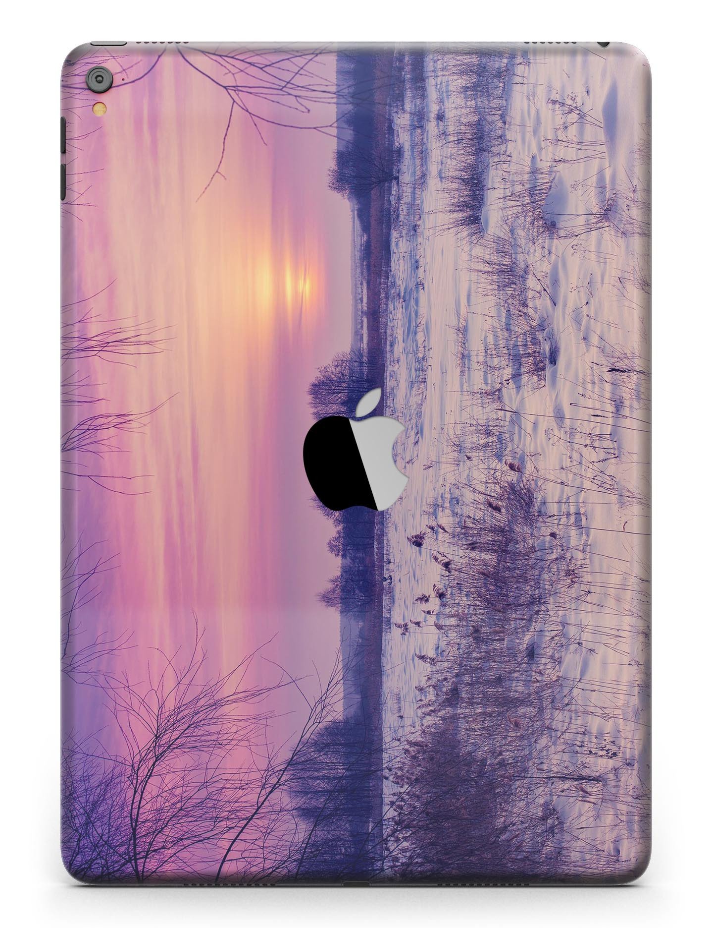 Calm Snowy Sunset Full Body Skin for iPad Pro, showcasing a beautiful snowy landscape design that adds style and protection.