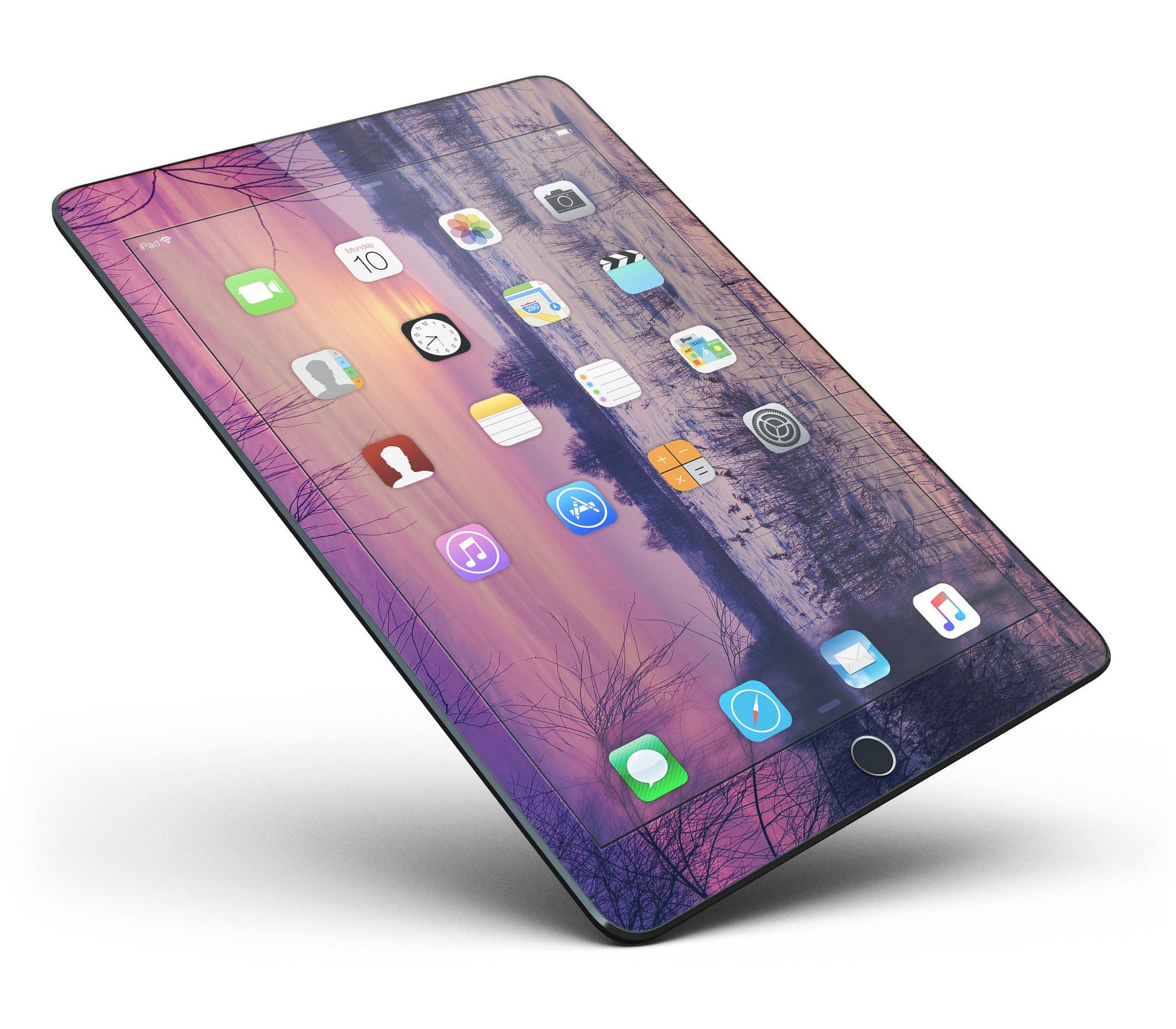 Calm Snowy Sunset Full Body Skin for iPad Pro, showcasing a beautiful snowy landscape design that adds style and protection.