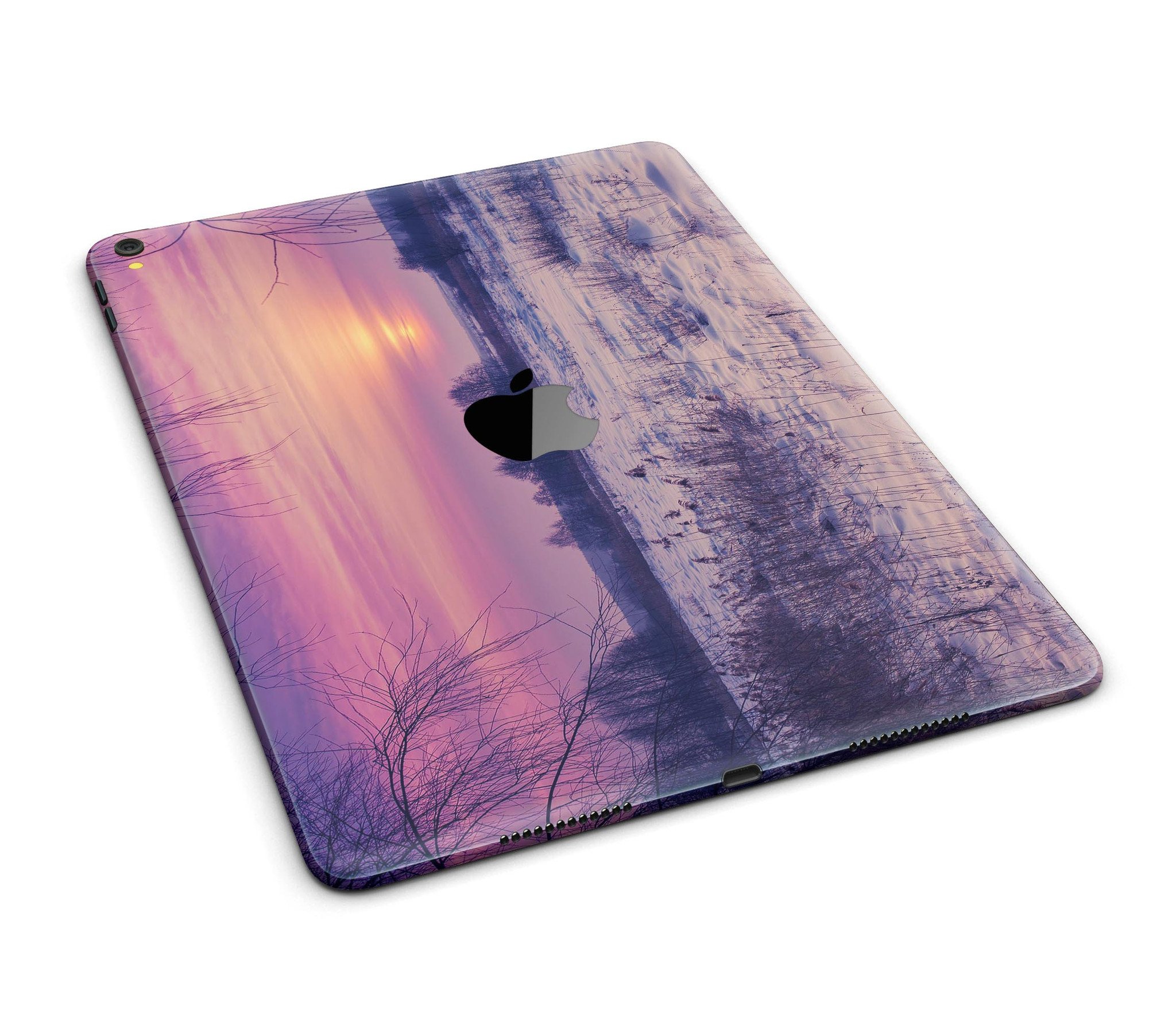 Calm Snowy Sunset Full Body Skin for iPad Pro, showcasing a beautiful snowy landscape design that adds style and protection.