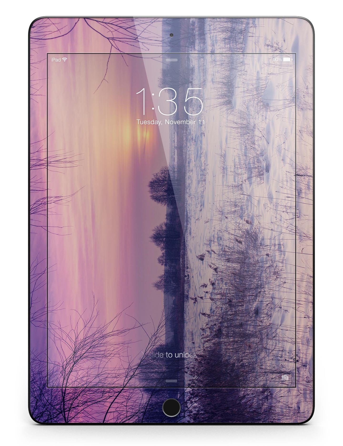 Calm Snowy Sunset Full Body Skin for iPad Pro, showcasing a beautiful snowy landscape design that adds style and protection.