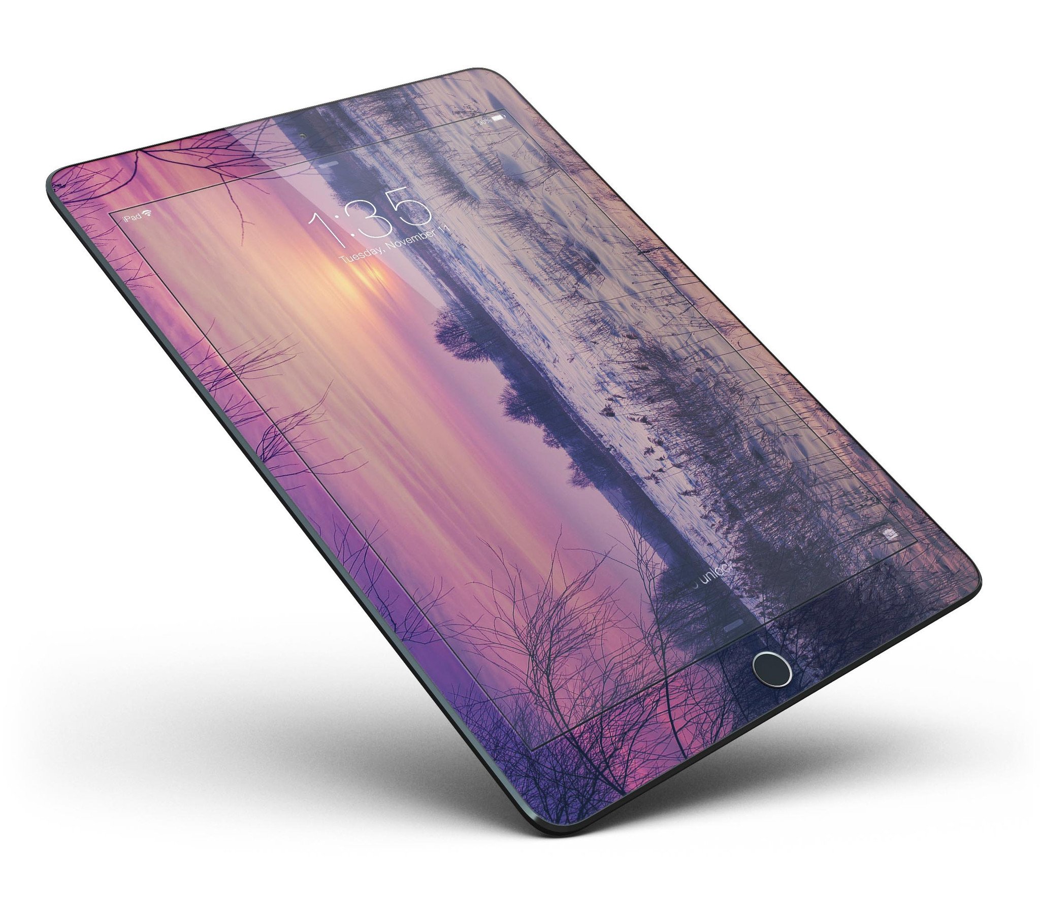 Calm Snowy Sunset Full Body Skin for iPad Pro, showcasing a beautiful snowy landscape design that adds style and protection.