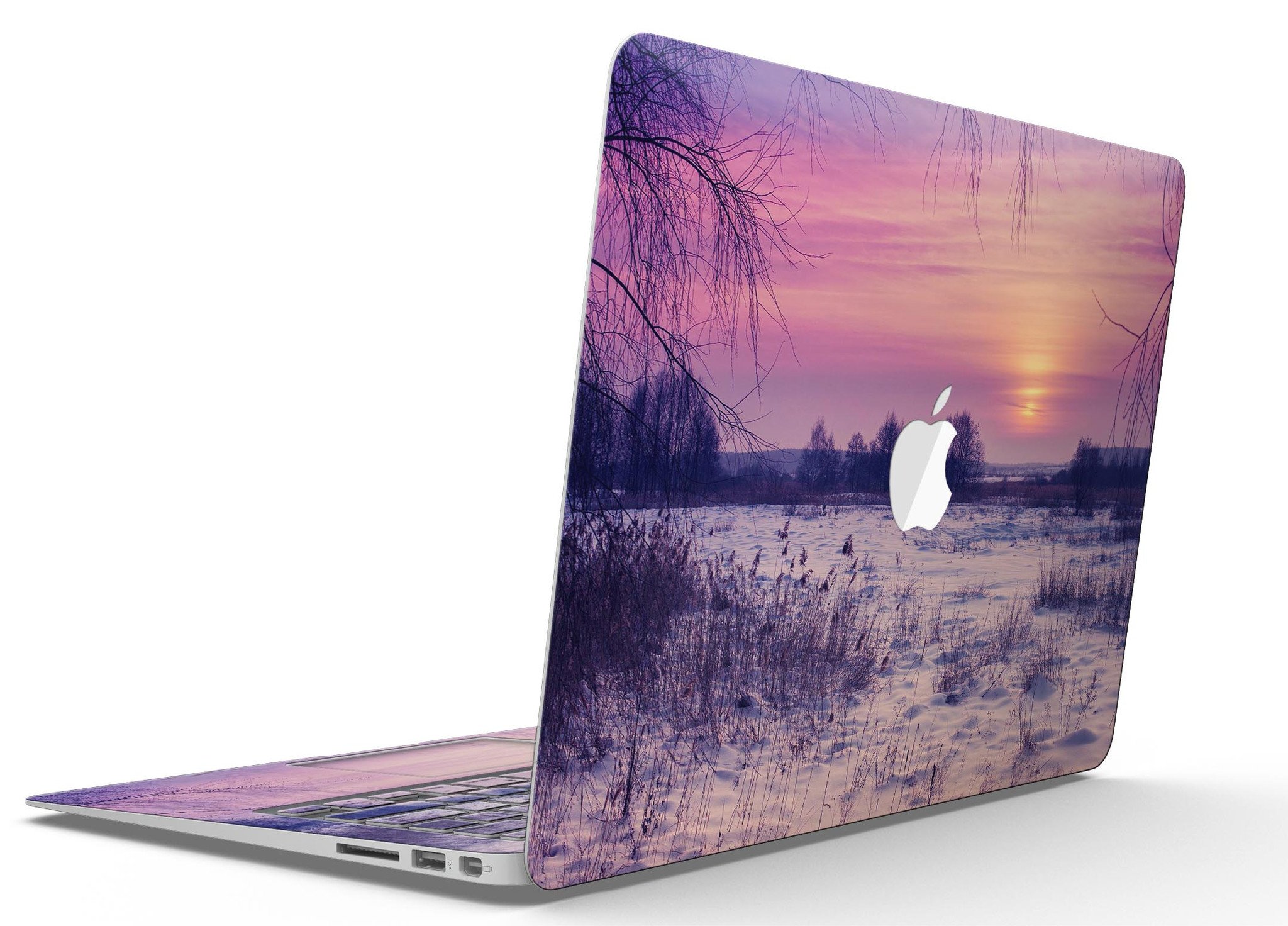 Calm Snowy Sunset MacBook Air Skin Kit showcasing a serene design with soft hues, protecting the device from scratches.