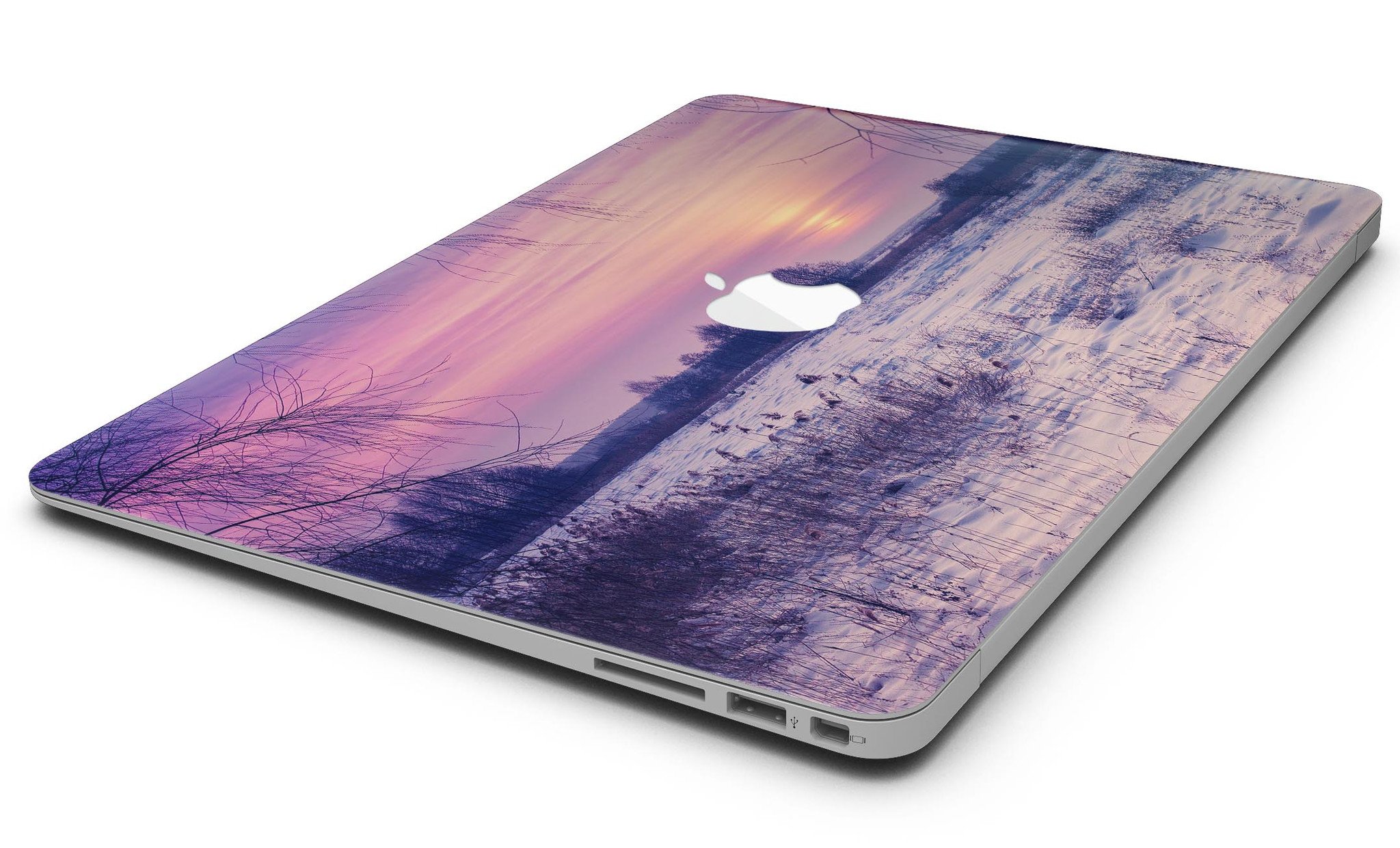 Calm Snowy Sunset MacBook Air Skin Kit showcasing a serene design with soft hues, protecting the device from scratches.