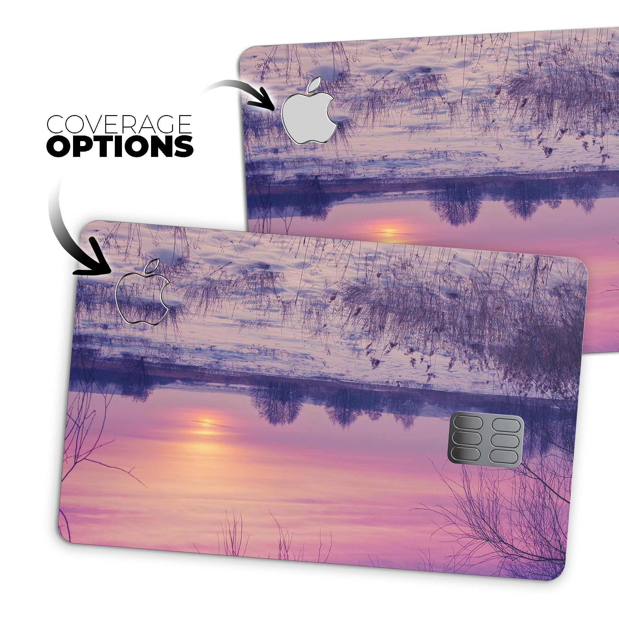 Calm Snowy Sunset decal skin for Apple Card, showcasing a beautiful design with premium vinyl material.