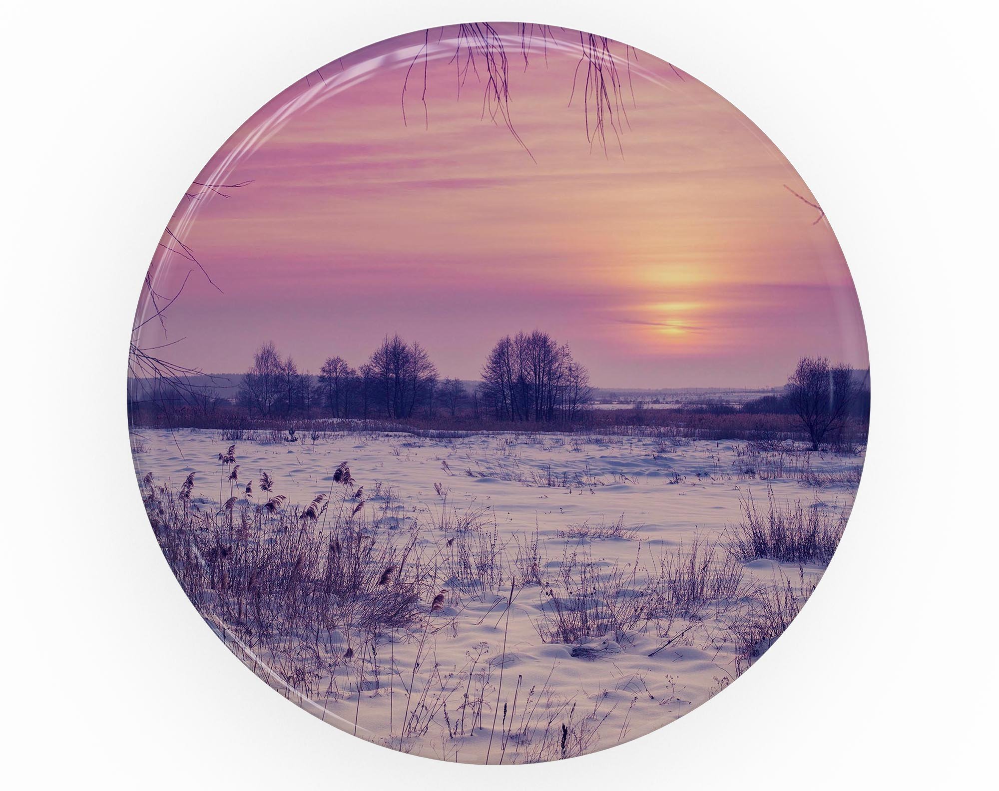 Calm Snowy Sunset Skin Kit for PopSockets, showcasing a serene snowy landscape design on a smartphone grip.