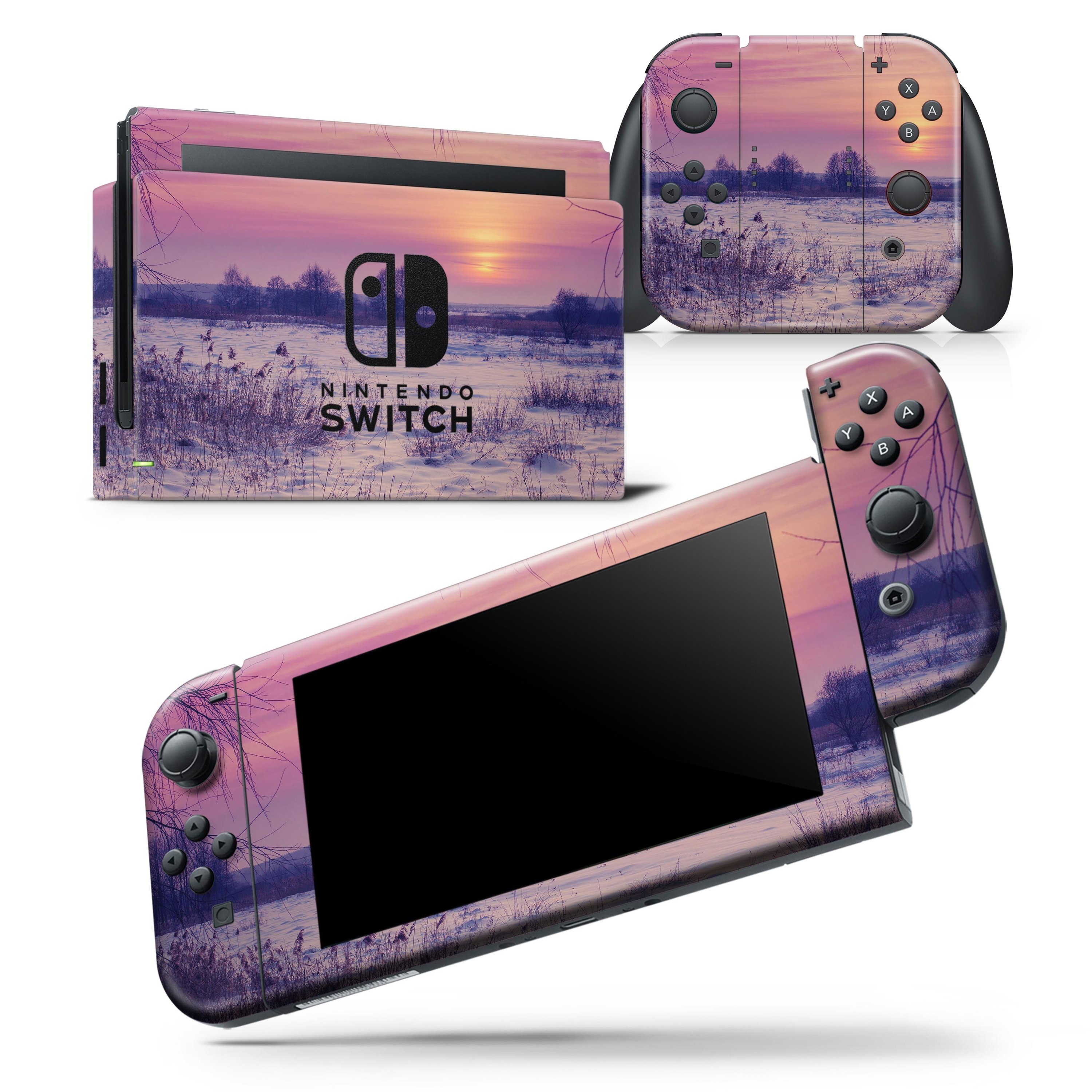 Calm Snowy Sunset skin wrap decal for Nintendo Switch Lite, showcasing a serene snowy landscape design that enhances the console's appearance.