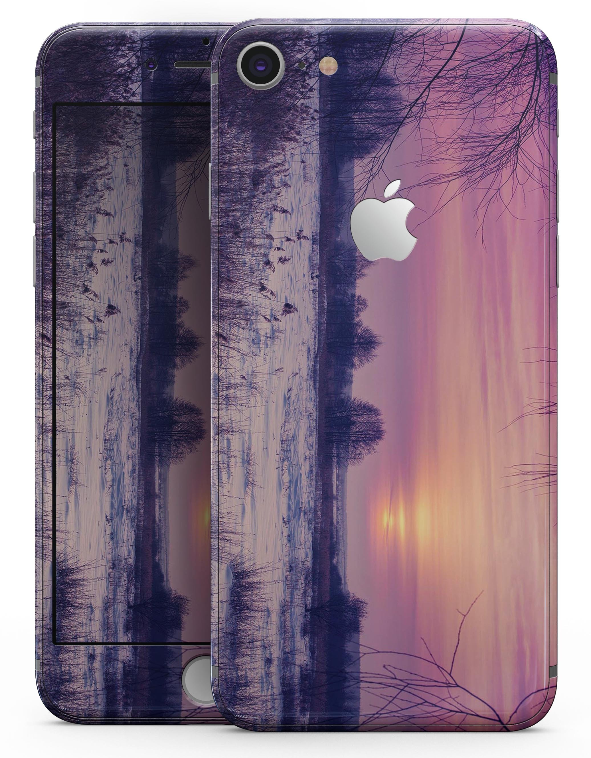 Calm Snowy Sunset skin for iPhone 8 and 8 Plus, showcasing a beautiful snowy landscape design on premium vinyl.