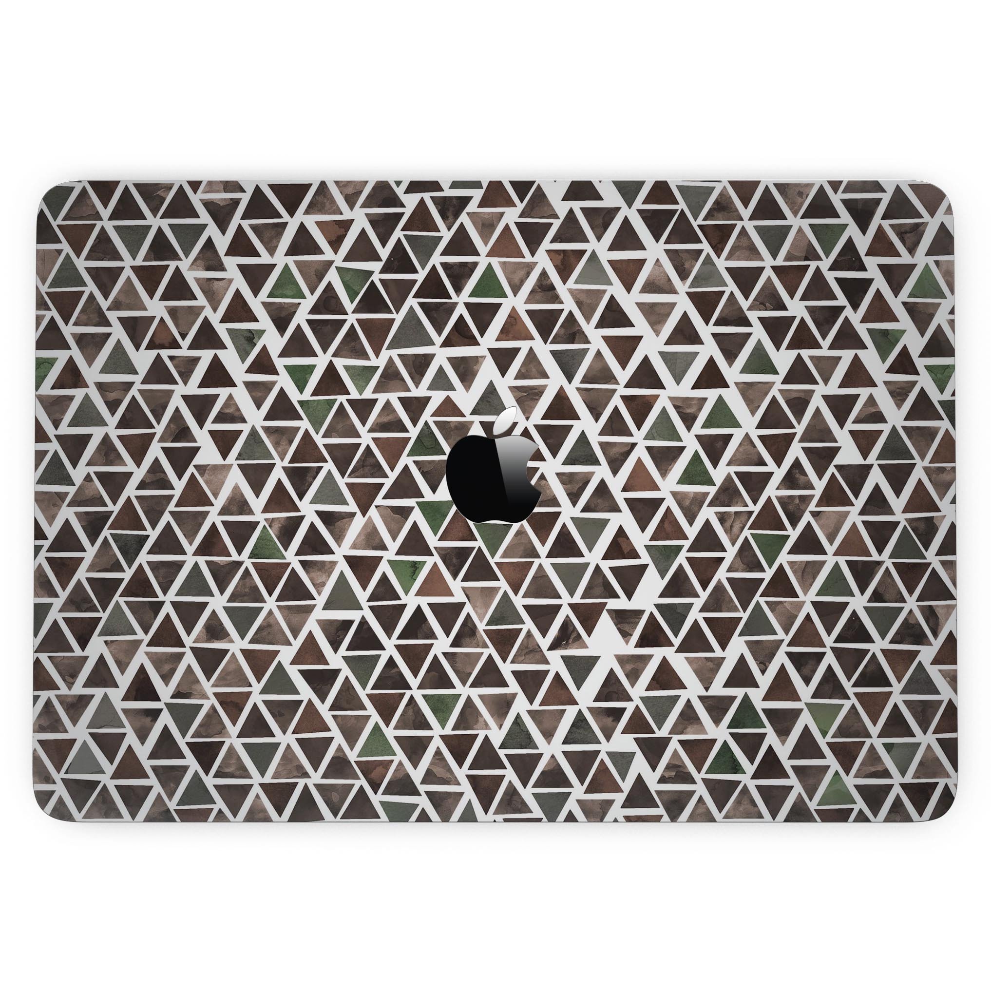 Camo Watercolor Triangle Pattern skin applied to a MacBook Pro with Touch Bar, showcasing vibrant colors and a stylish design.