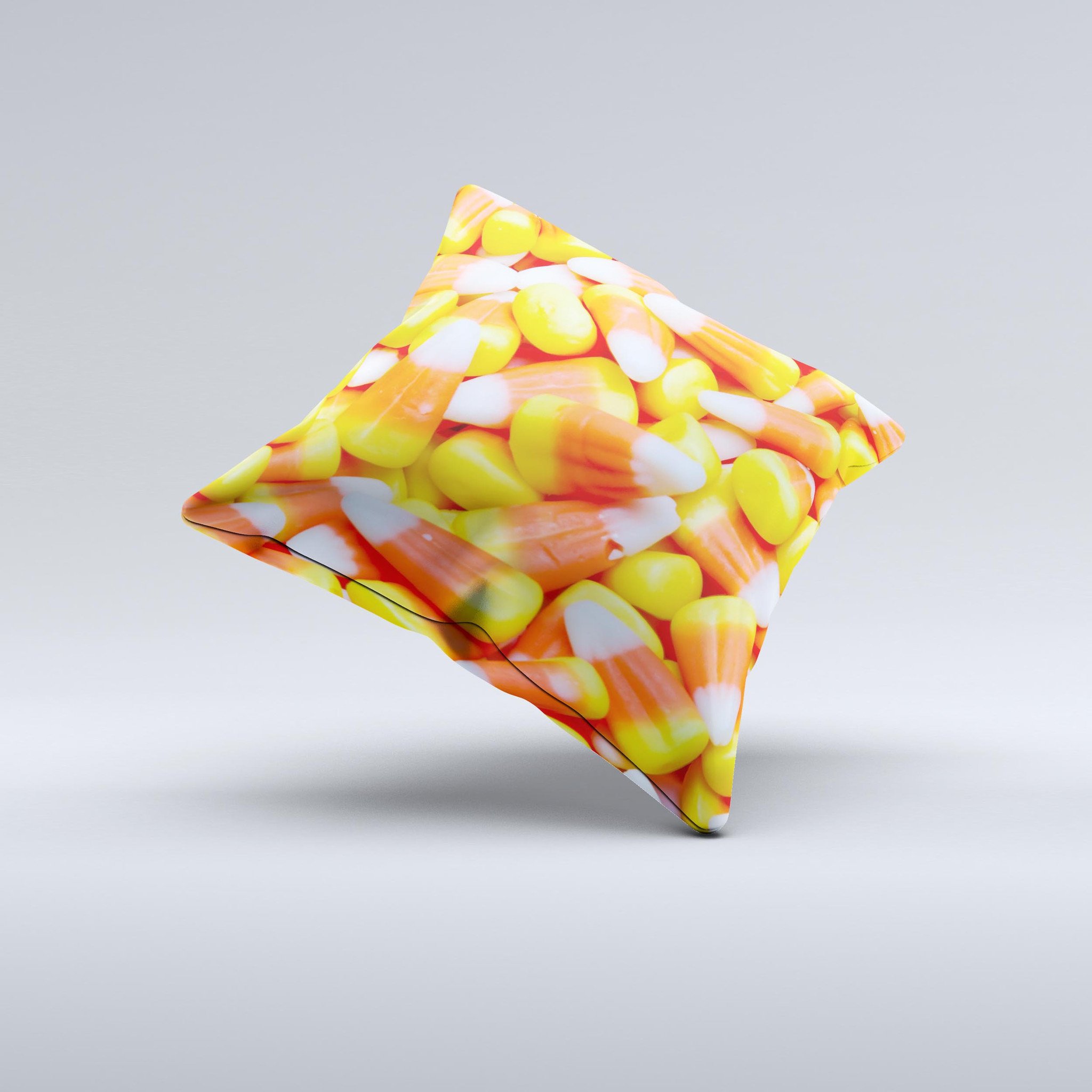 Candy Corn ink-Fuzed Decorative Throw Pillow featuring vibrant colors and unique handcrafted design, perfect for festive home decor.