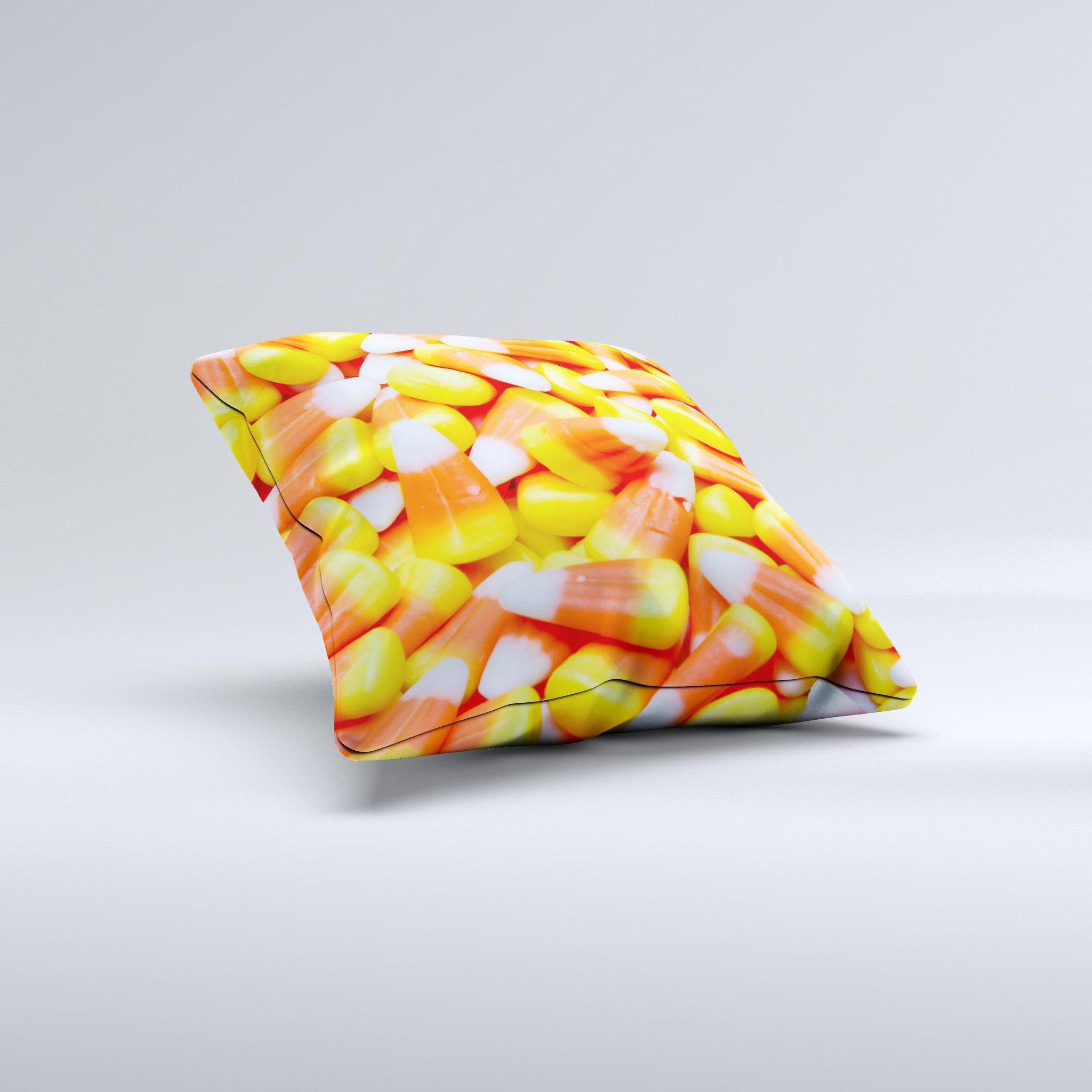 Candy Corn ink-Fuzed Decorative Throw Pillow featuring vibrant colors and unique handcrafted design, perfect for festive home decor.