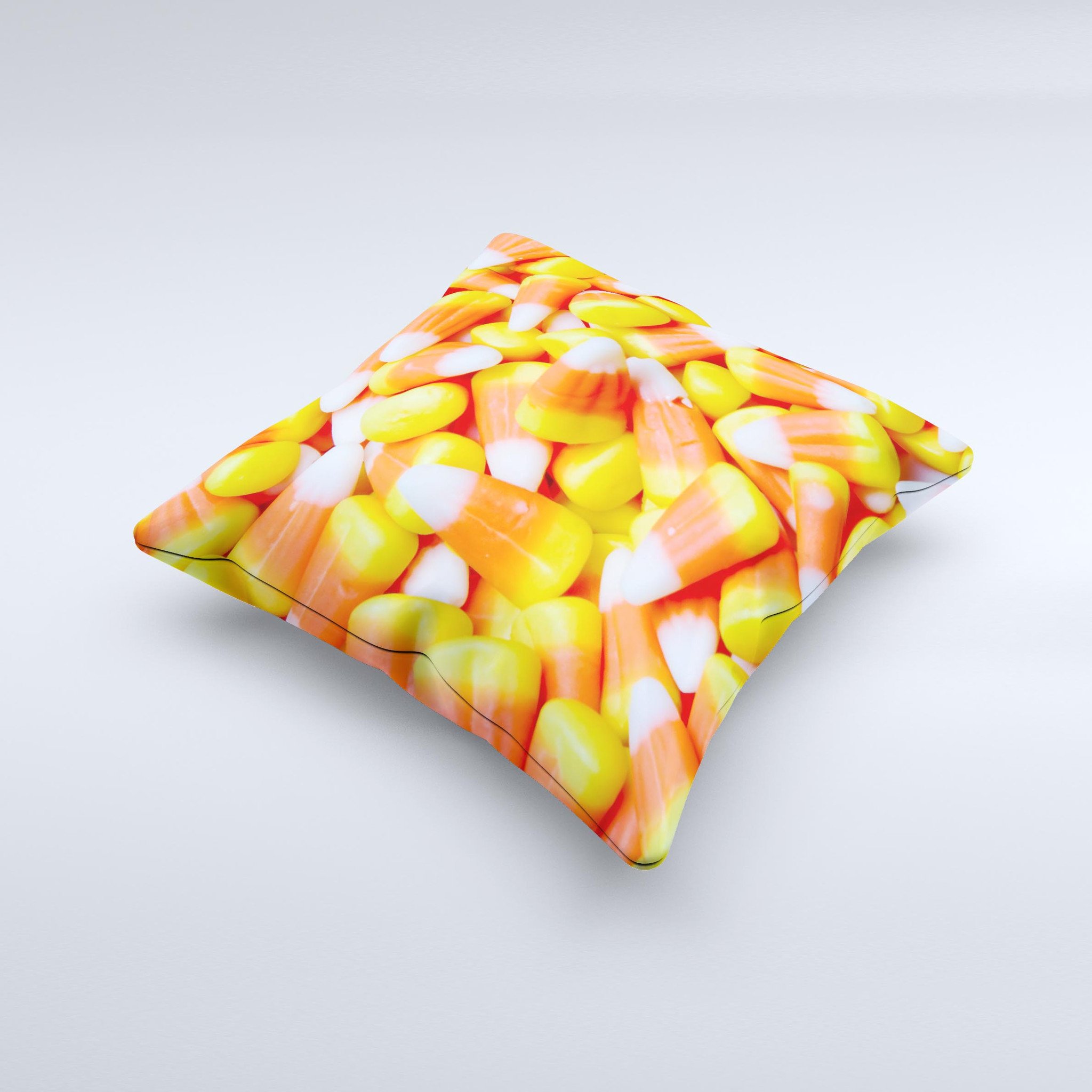 Candy Corn ink-Fuzed Decorative Throw Pillow featuring vibrant colors and unique handcrafted design, perfect for festive home decor.