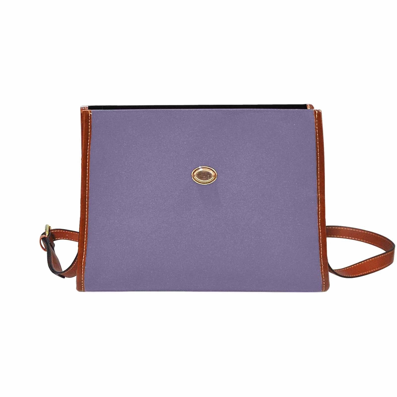 Purple Haze Canvas Bag with brown strap, showcasing its waterproof material and stylish design.