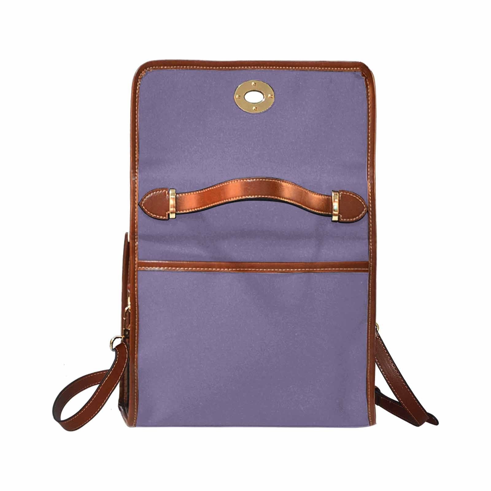 Purple Haze Canvas Bag with brown strap, showcasing its waterproof material and stylish design.