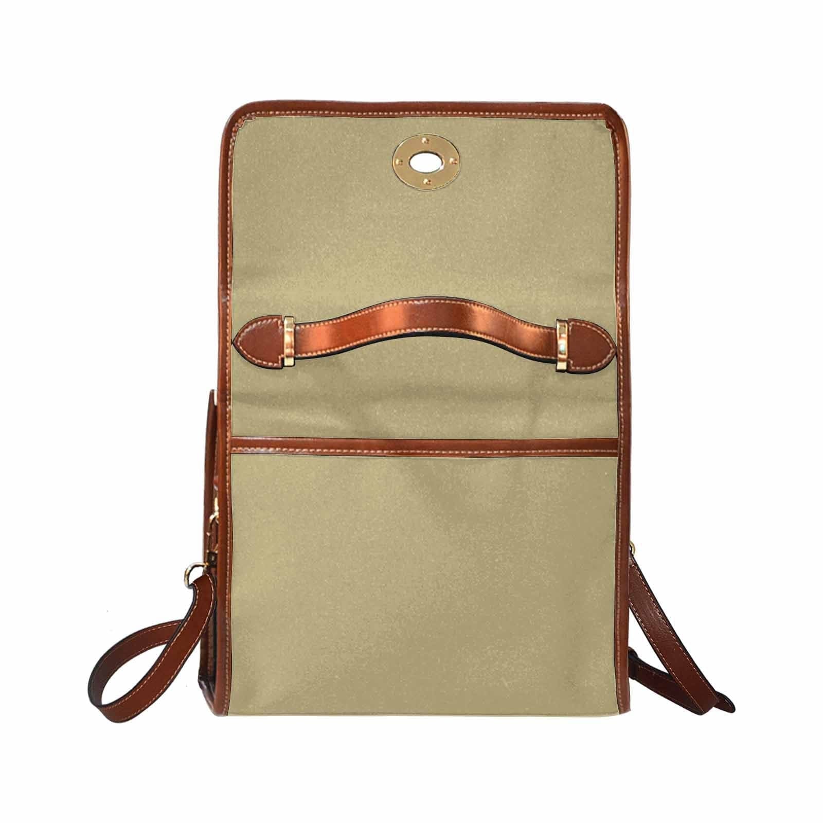 Stylish Canvas Bag in Sand Dollar Brown with brown strap, showcasing its durable waterproof material and spacious design.