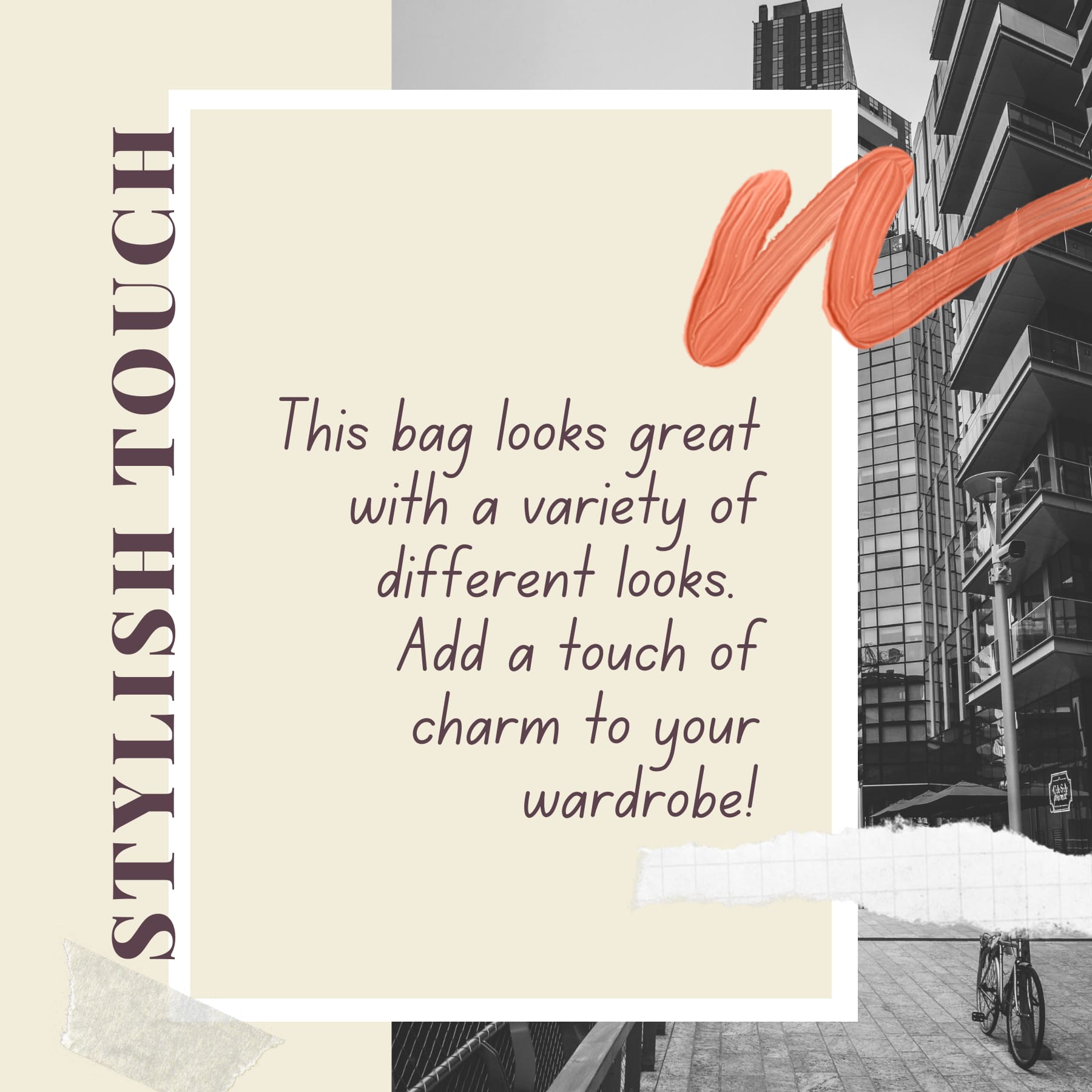 Stylish tangerine orange canvas bag with brown strap, featuring two interior pockets and a removable adjustable shoulder strap.