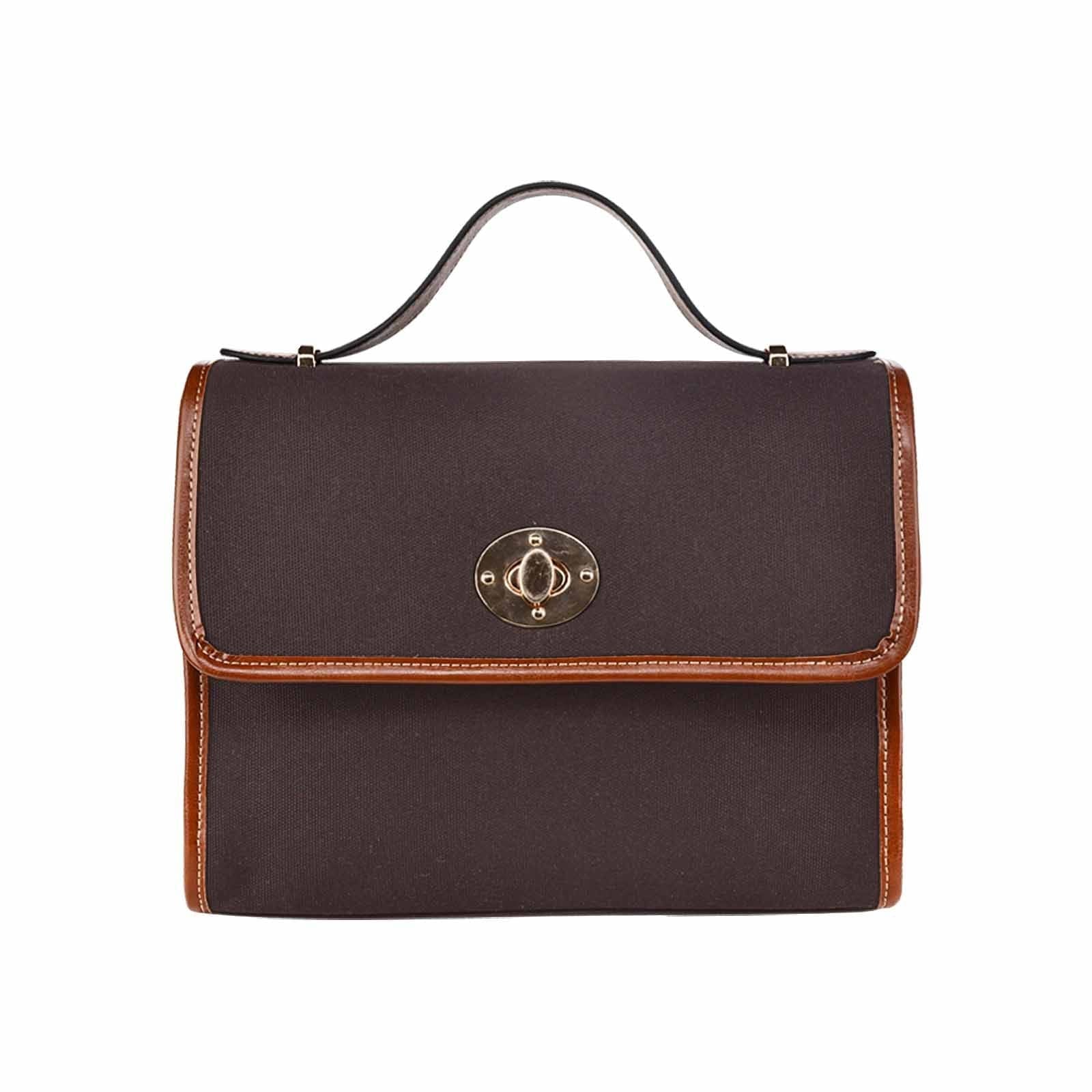 Canvas Handbag in Carafe Brown with brown crossbody strap, showcasing its stylish design and durable material.