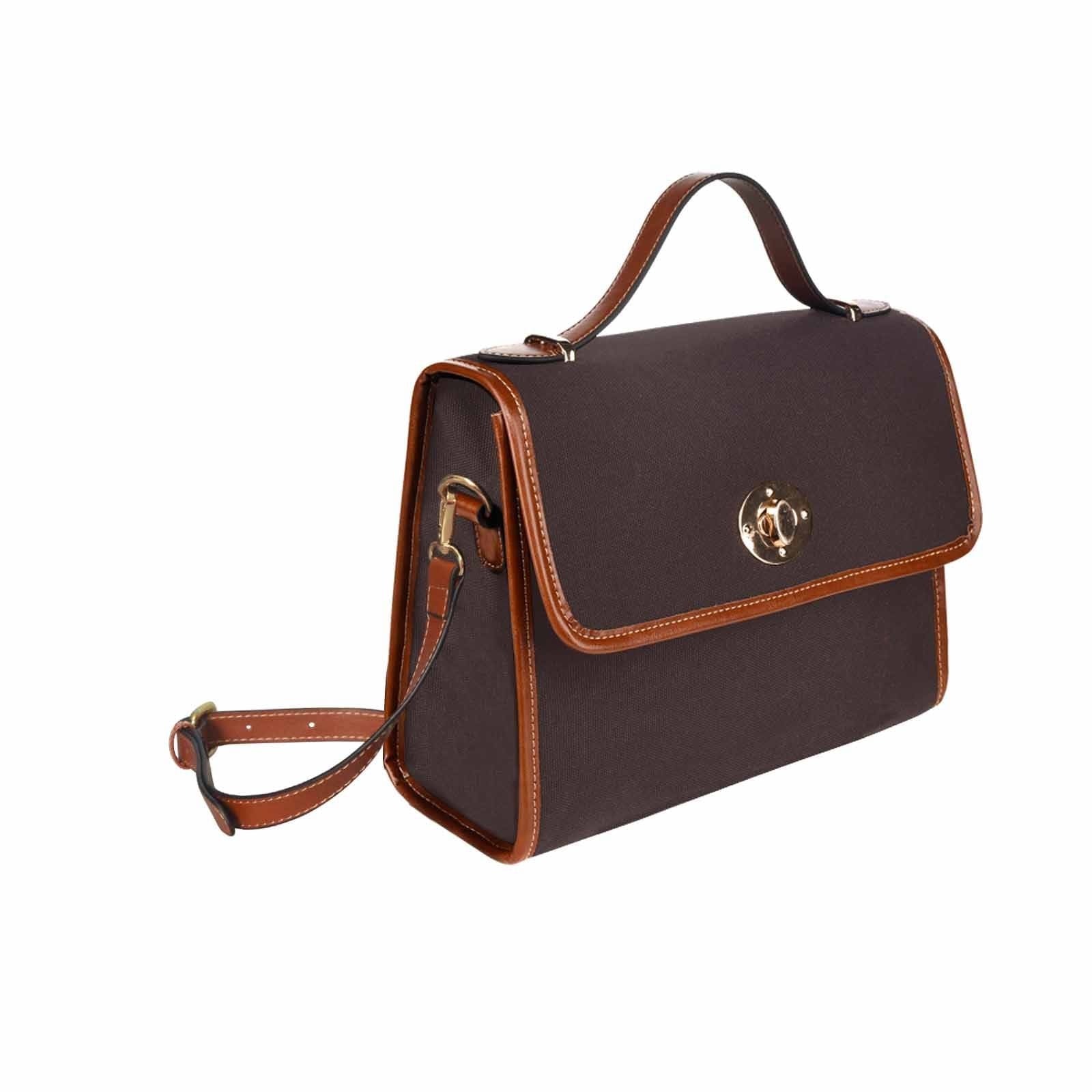 Canvas Handbag in Carafe Brown with brown crossbody strap, showcasing its stylish design and durable material.