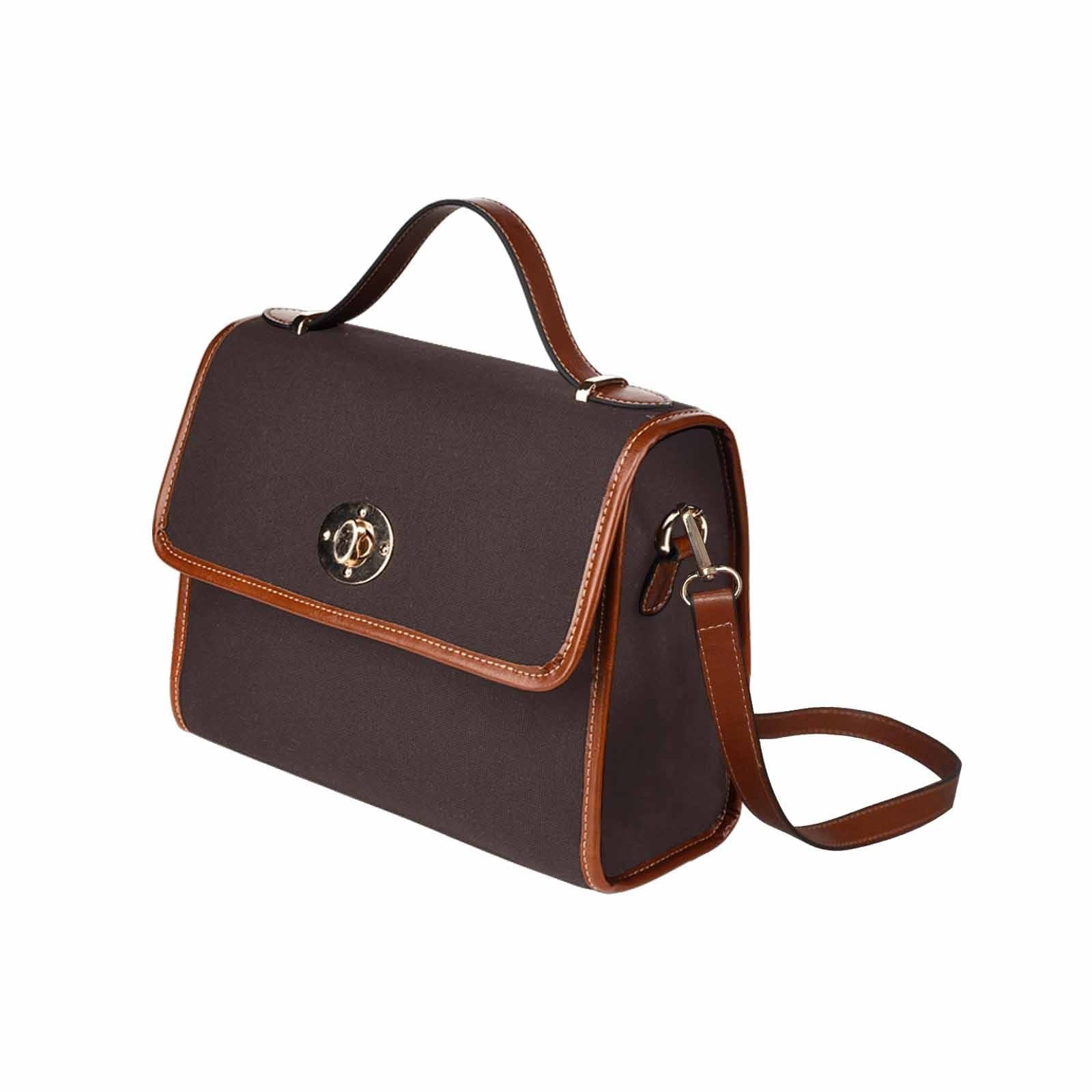 Canvas Handbag in Carafe Brown with brown crossbody strap, showcasing its stylish design and durable material.