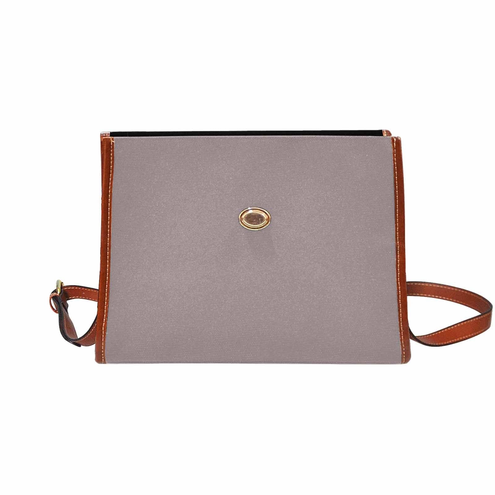 Canvas Handbag in Coffee Brown with brown crossbody strap, showcasing its waterproof material and stylish design.