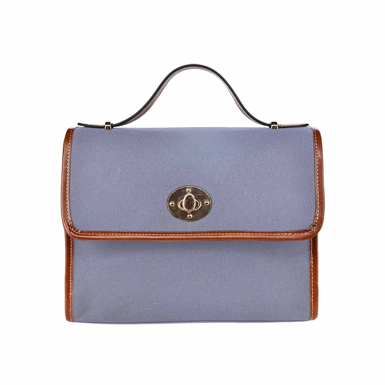 Cool Gray Canvas Handbag with Brown Crossbody Strap, showcasing its waterproof material and stylish design.