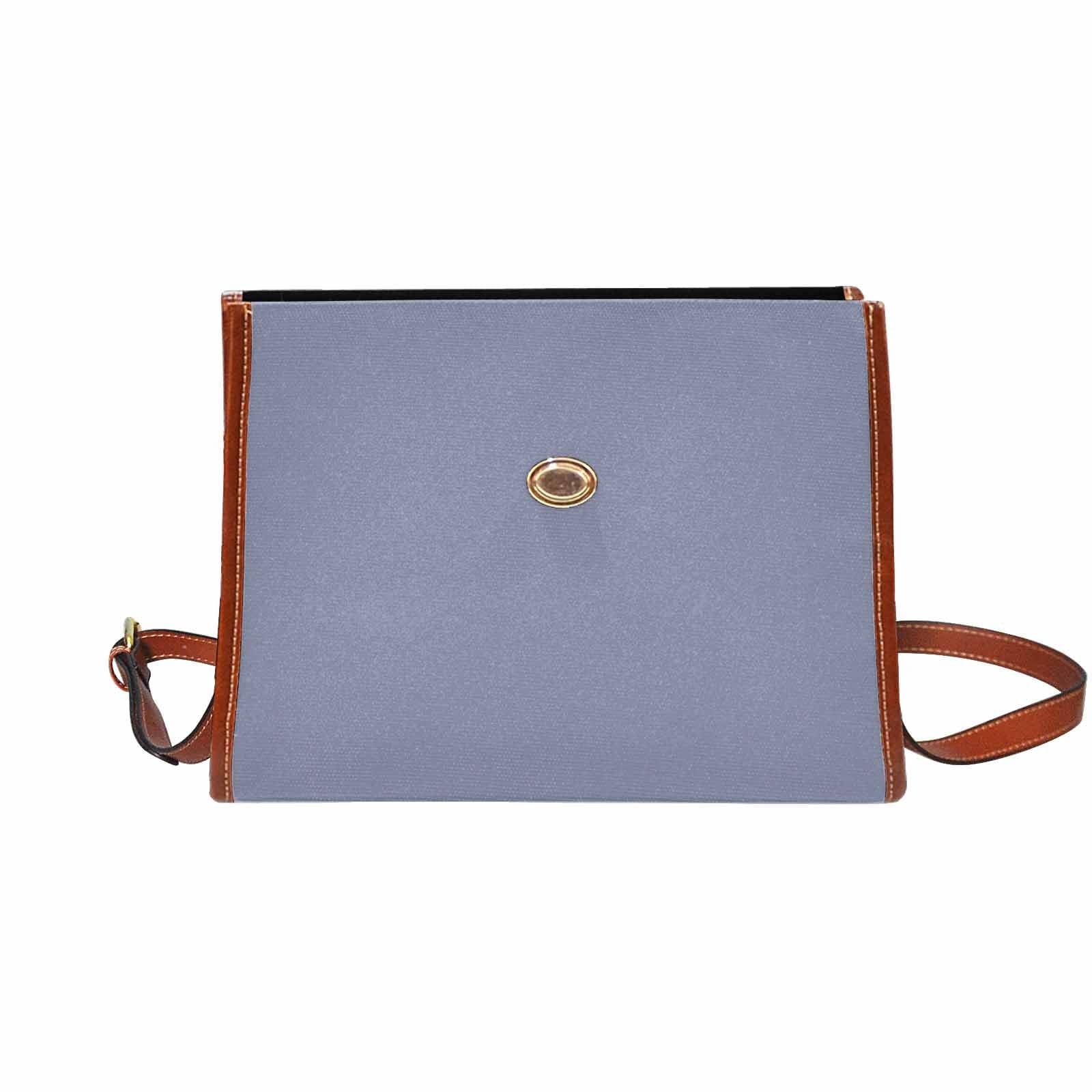 Cool Gray Canvas Handbag with Brown Crossbody Strap, showcasing its waterproof material and stylish design.