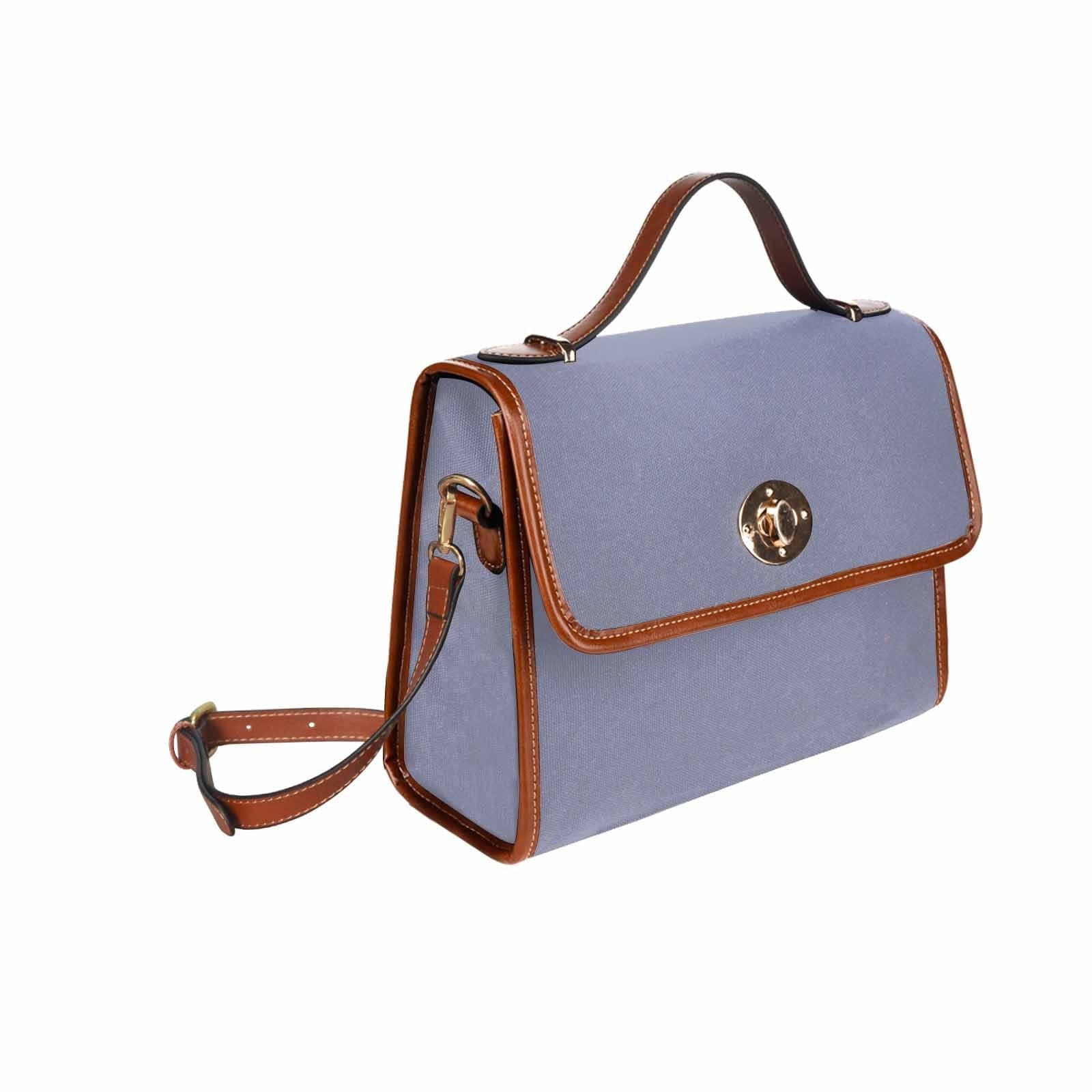 Cool Gray Canvas Handbag with Brown Crossbody Strap, showcasing its waterproof material and stylish design.