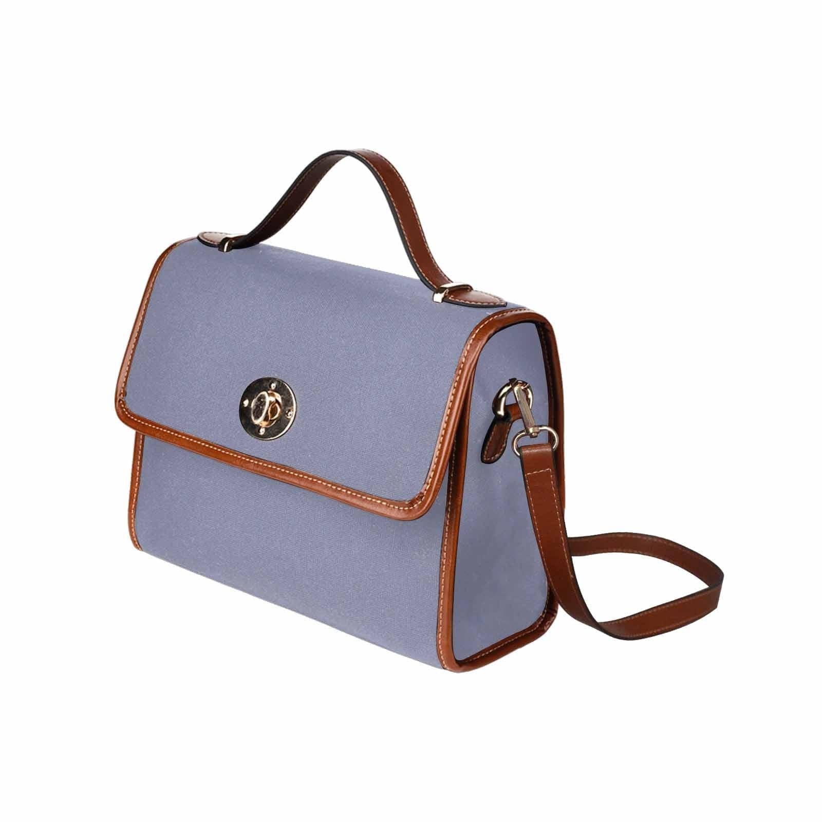 Cool Gray Canvas Handbag with Brown Crossbody Strap, showcasing its waterproof material and stylish design.