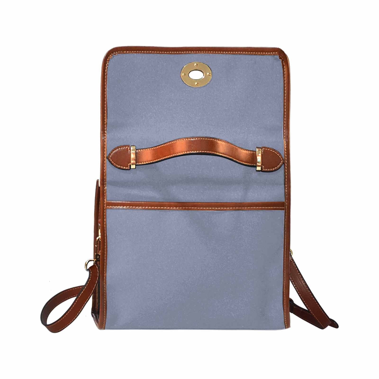 Cool Gray Canvas Handbag with Brown Crossbody Strap, showcasing its waterproof material and stylish design.