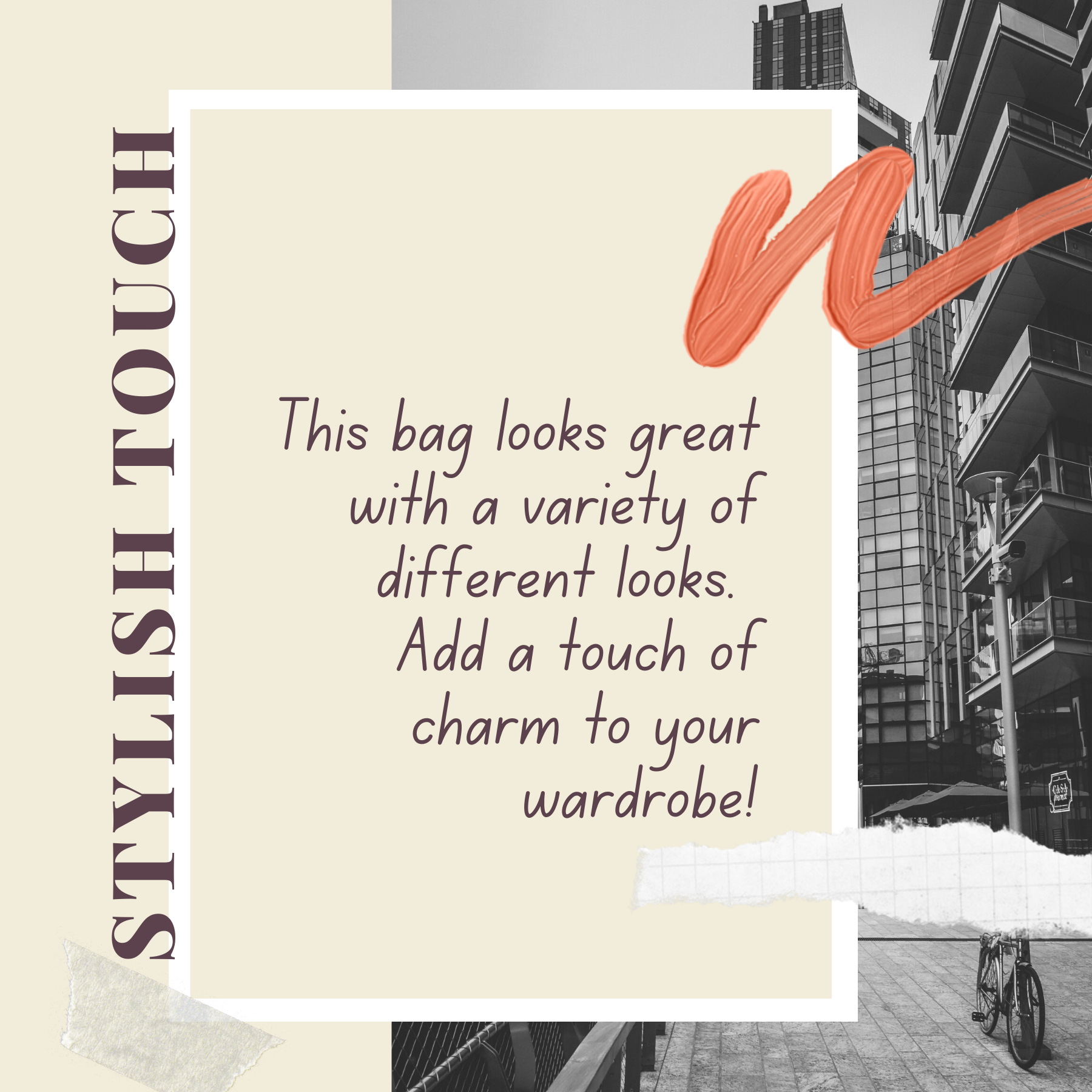 Stylish peach canvas handbag with brown crossbody strap, showcasing its waterproof design and interior pockets.