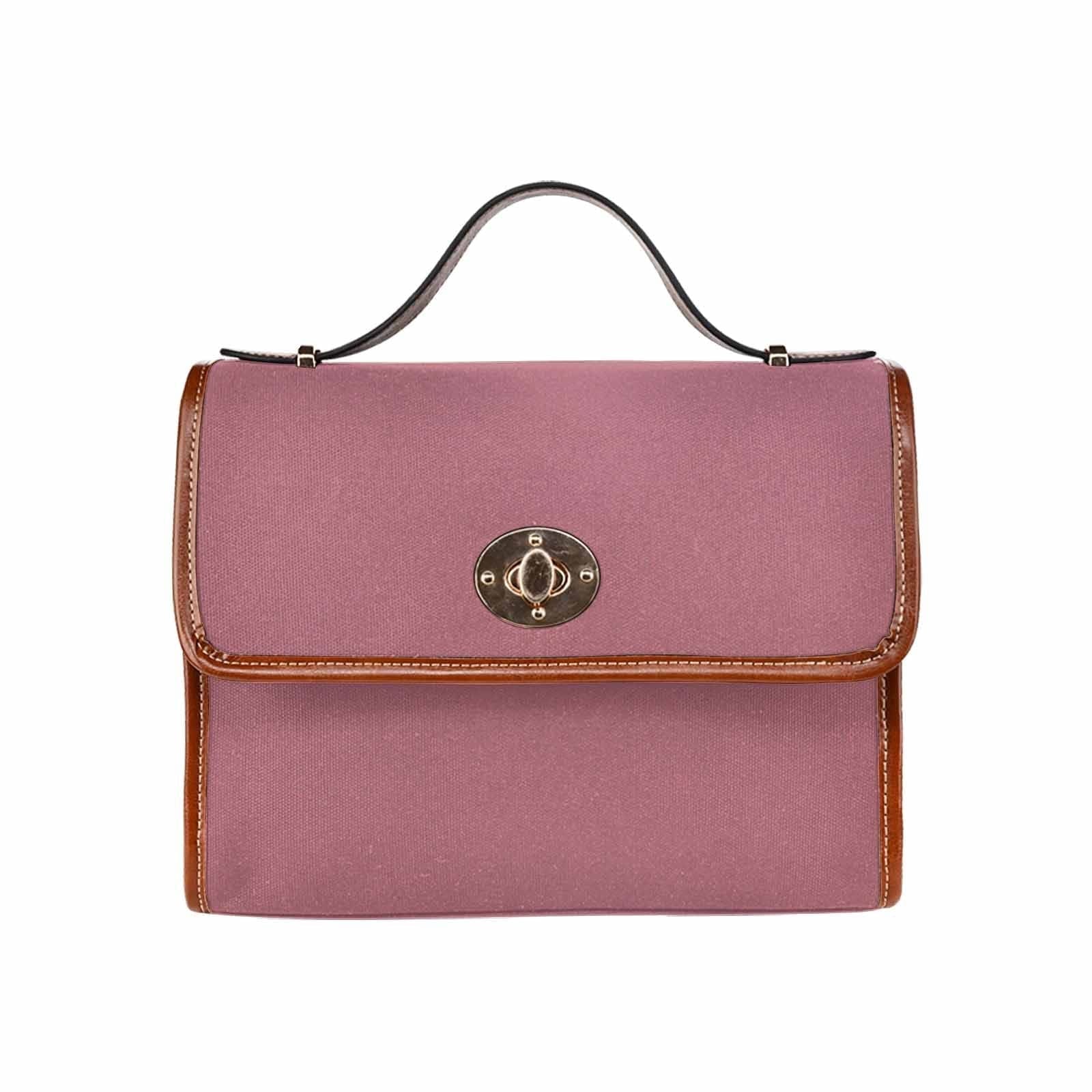 Stylish Canvas Handbag in Rose Gold Red with brown crossbody strap, showcasing its waterproof design and spacious interior.