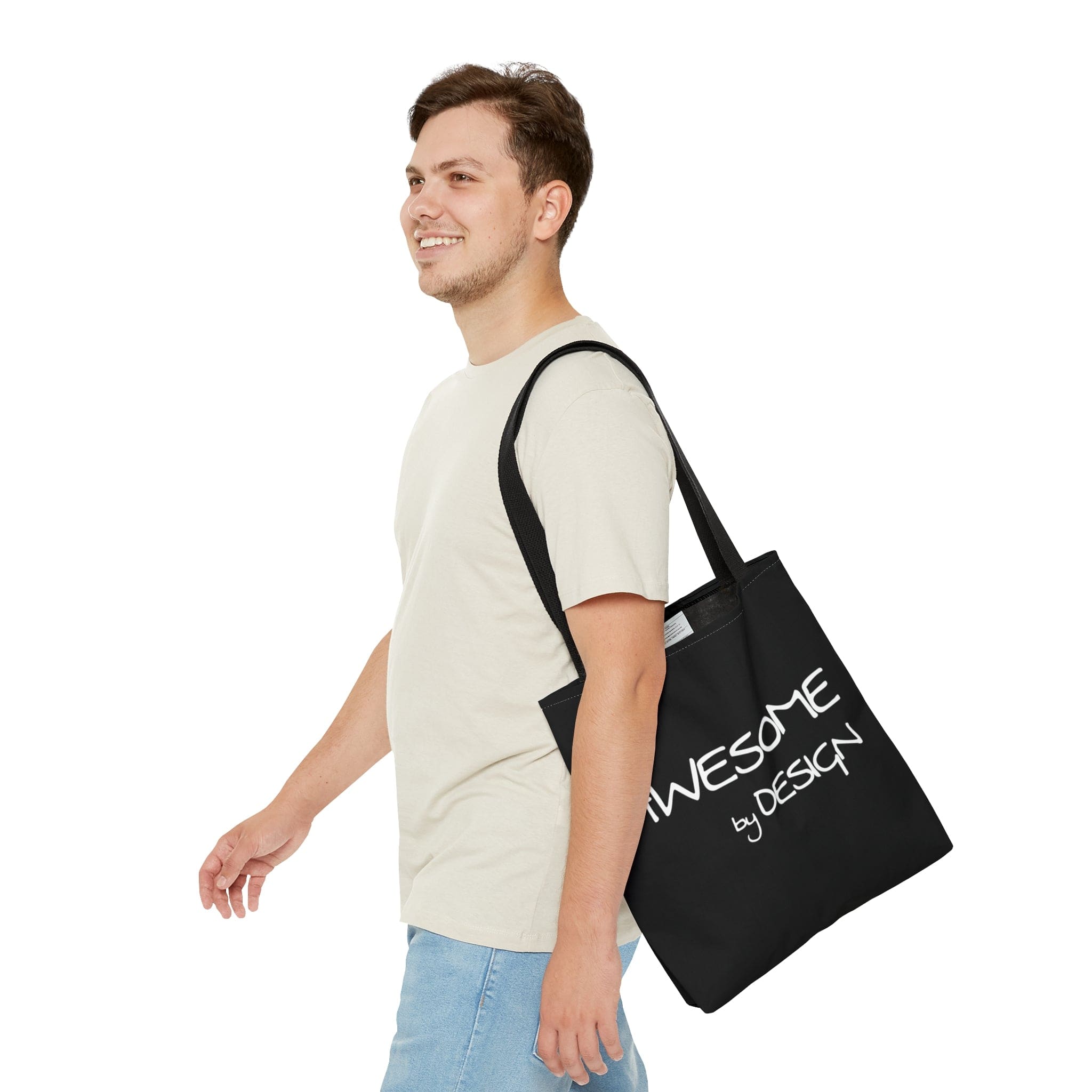 Canvas Tote Bag Awesome by Design featuring a unique white print and black cotton handles, perfect for everyday use.