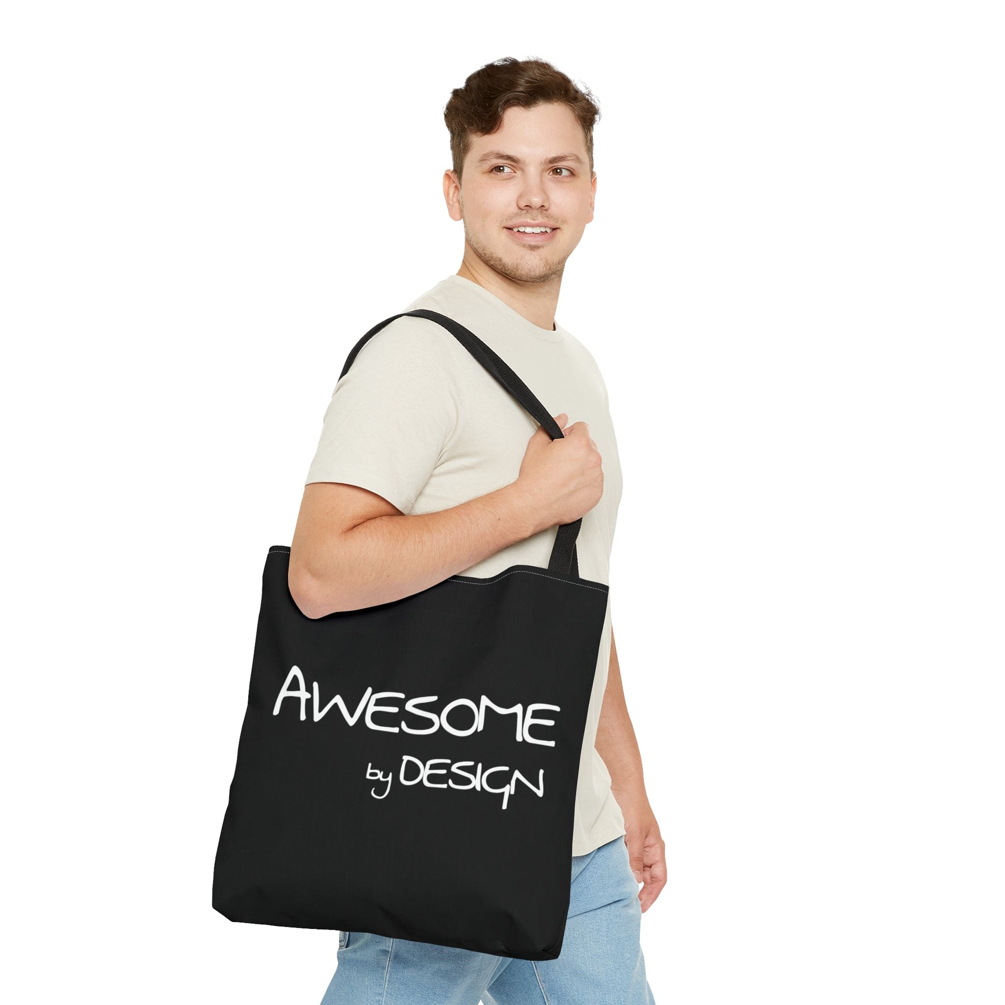 Canvas Tote Bag Awesome by Design featuring a unique white print and black cotton handles, perfect for everyday use.