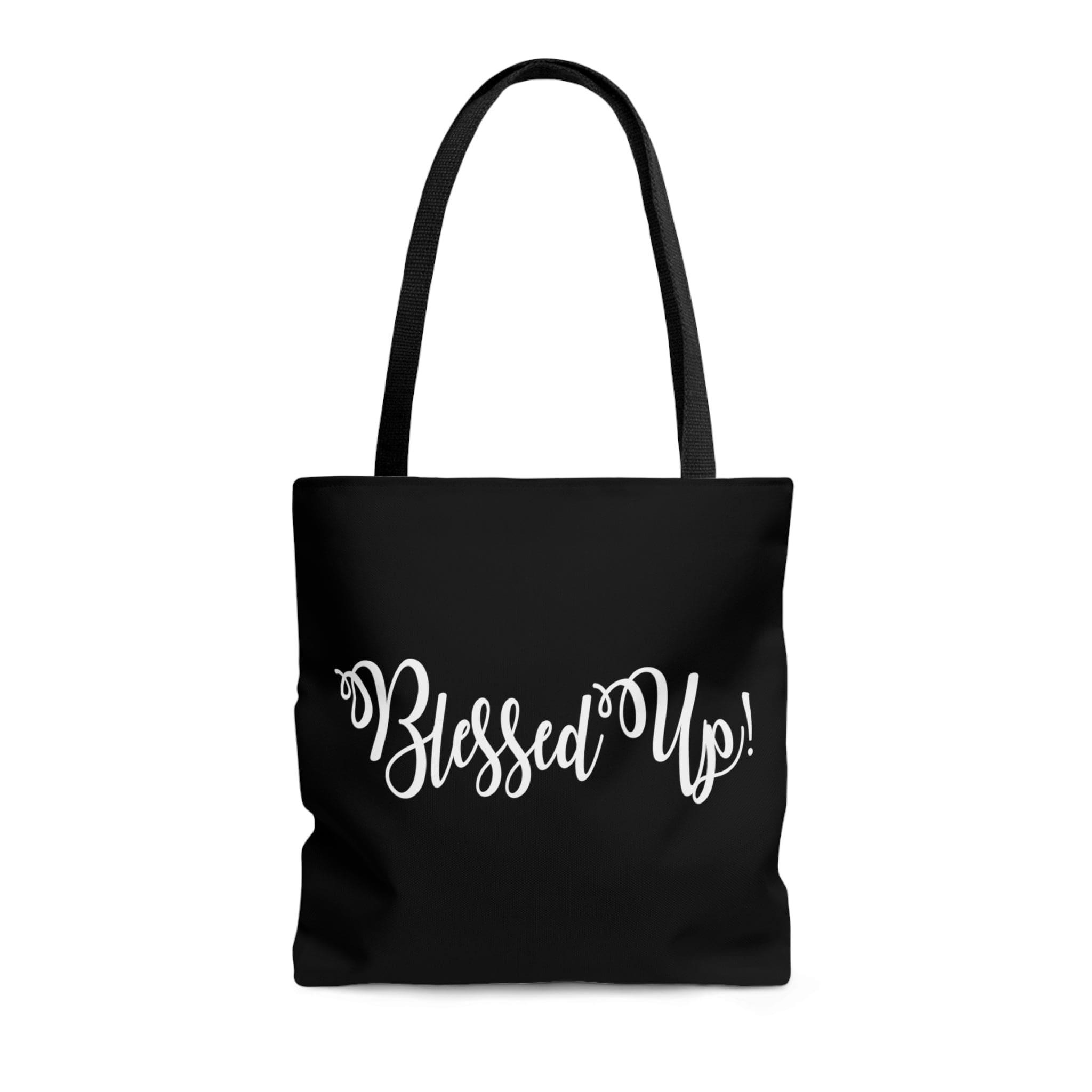 Blessed Up Canvas Tote Bag featuring a motivational quote, stylish design, and durable black cotton handles.