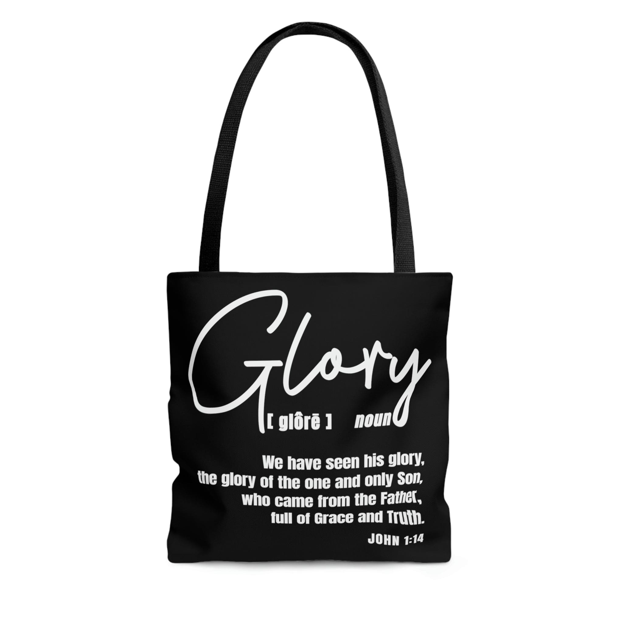 Stylish Canvas Tote Bag with Glory Christian Inspiration, featuring black cotton handles and a chic design, perfect for any occasion.