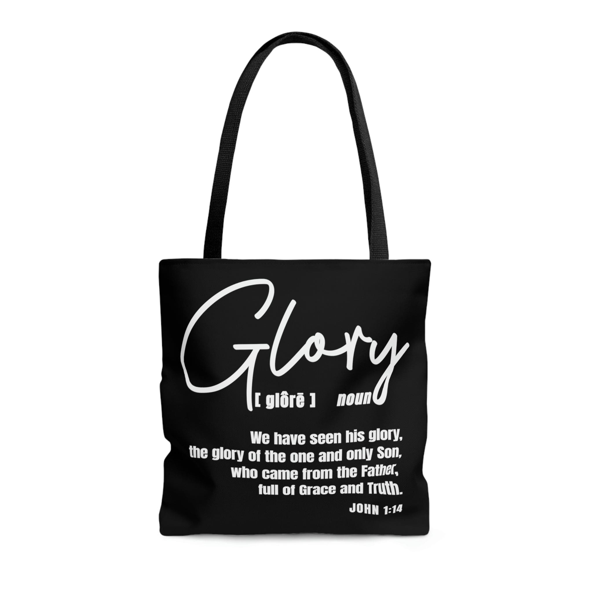 Stylish Canvas Tote Bag with Glory Christian Inspiration, featuring black cotton handles and a chic design, perfect for any occasion.