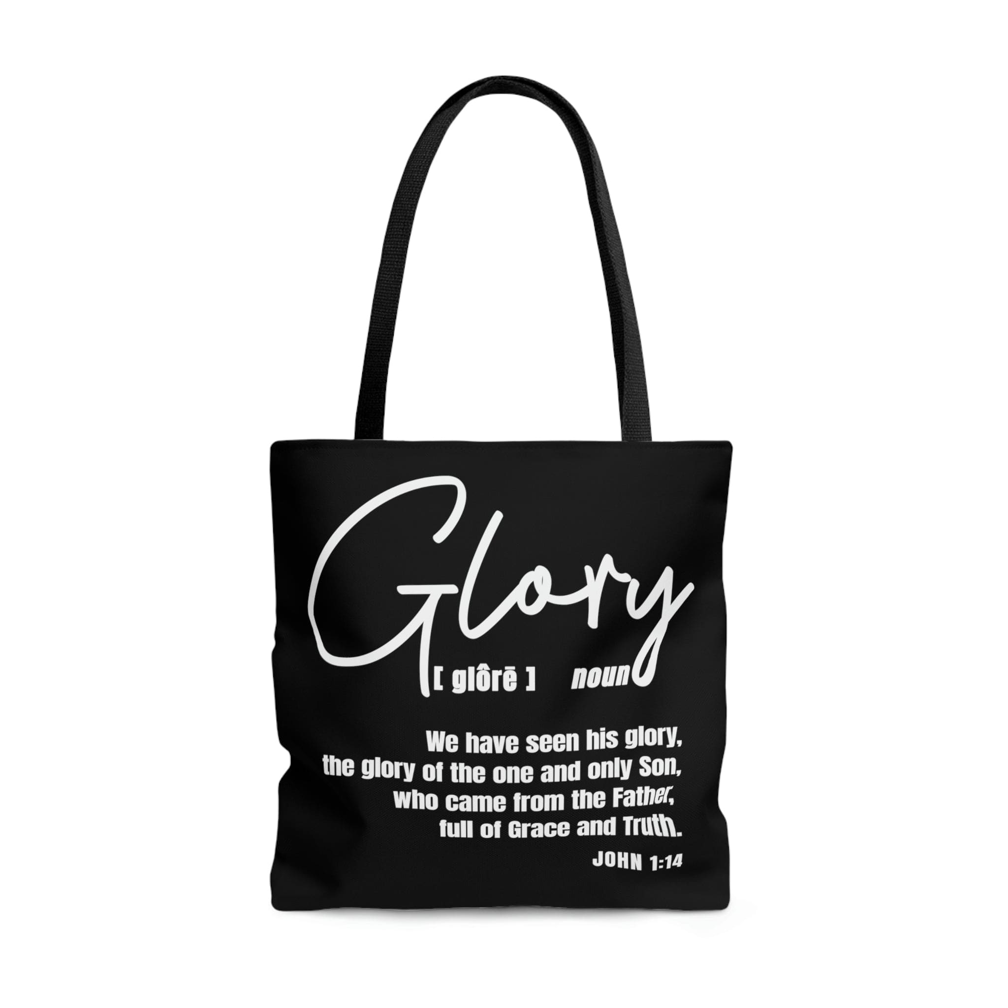 Stylish Canvas Tote Bag with Glory Christian Inspiration, featuring black cotton handles and a chic design, perfect for any occasion.