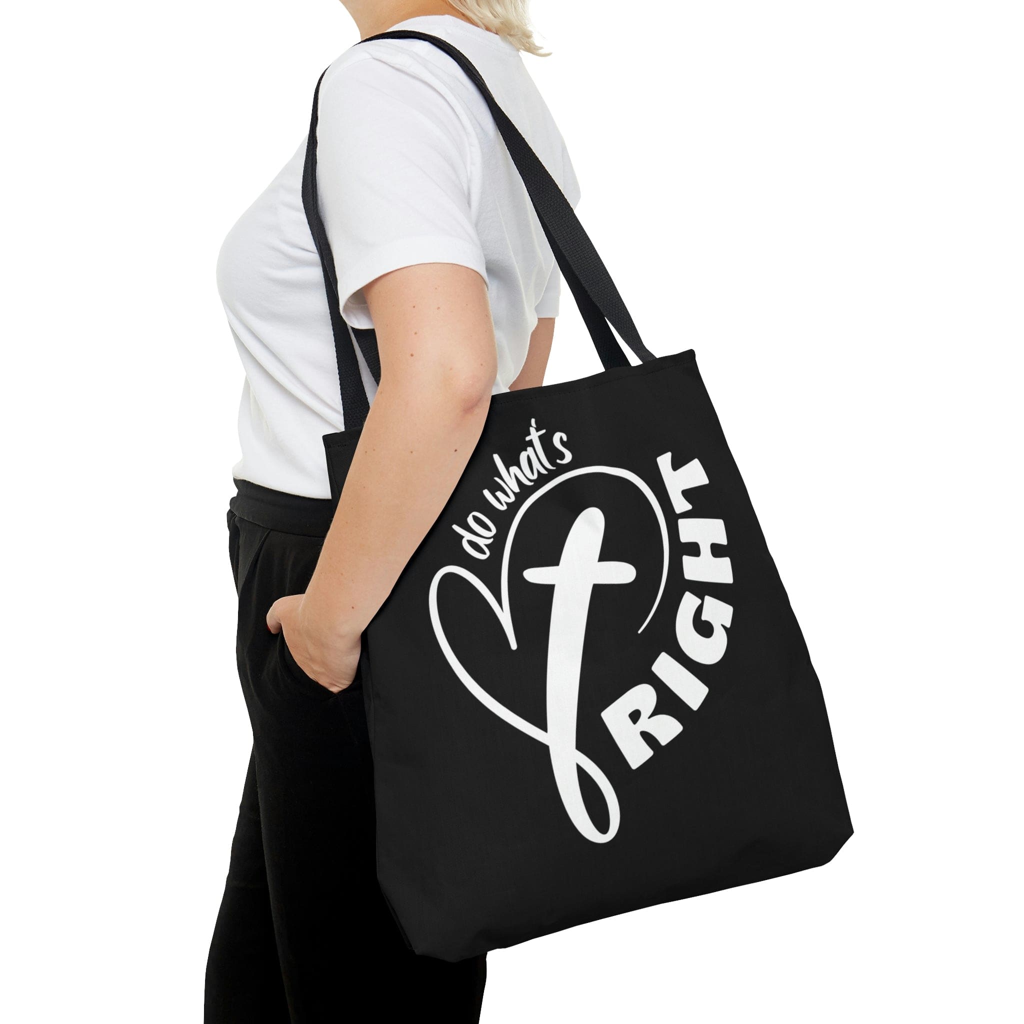 Stylish Canvas Tote Bag with black cotton handles and boxed corners, featuring a motivational design.