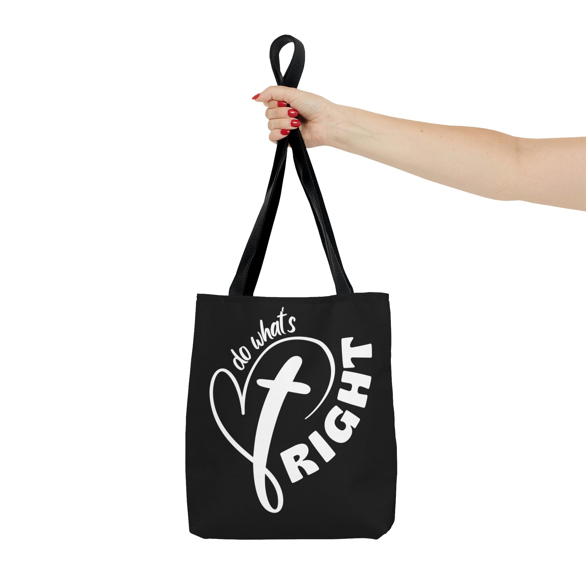 Stylish Canvas Tote Bag with black cotton handles and boxed corners, featuring a motivational design.