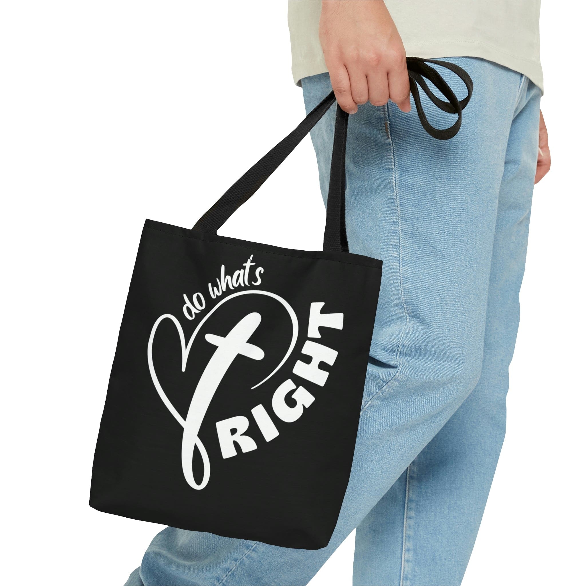 Stylish Canvas Tote Bag with black cotton handles and boxed corners, featuring a motivational design.